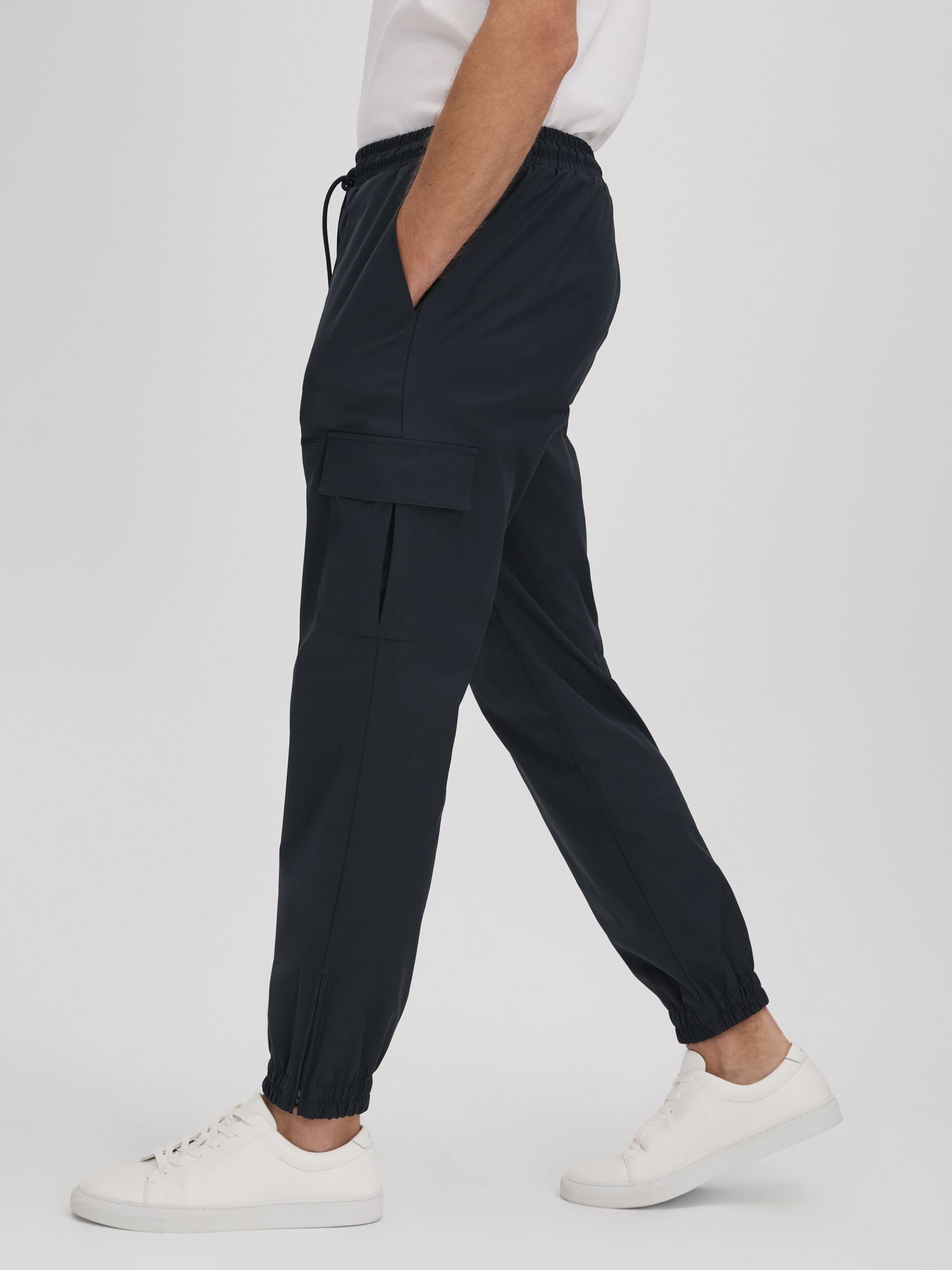 Technical Drawstring Cargo Trousers in Navy - Image 1 of 7