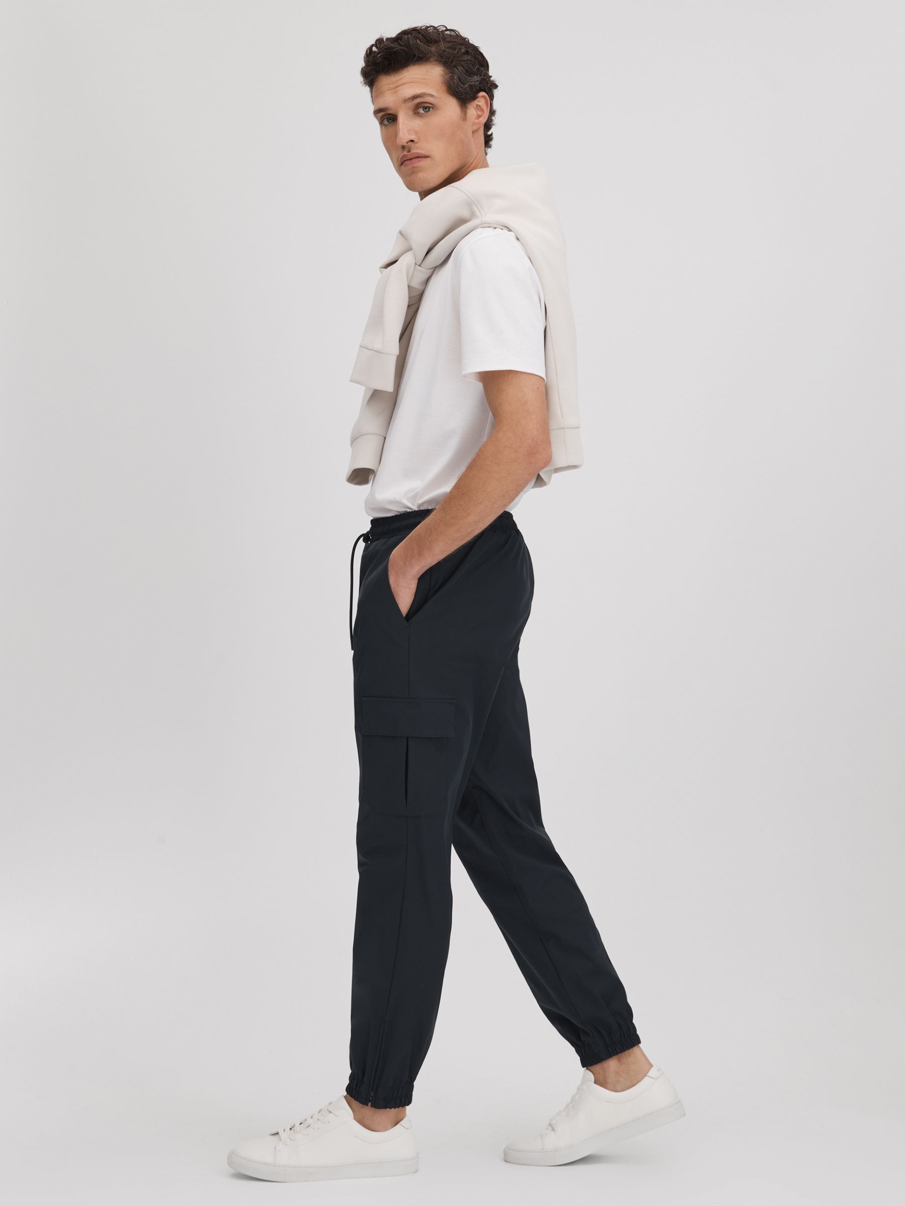 Technical Drawstring Cargo Trousers in Navy - Image 4 of 7