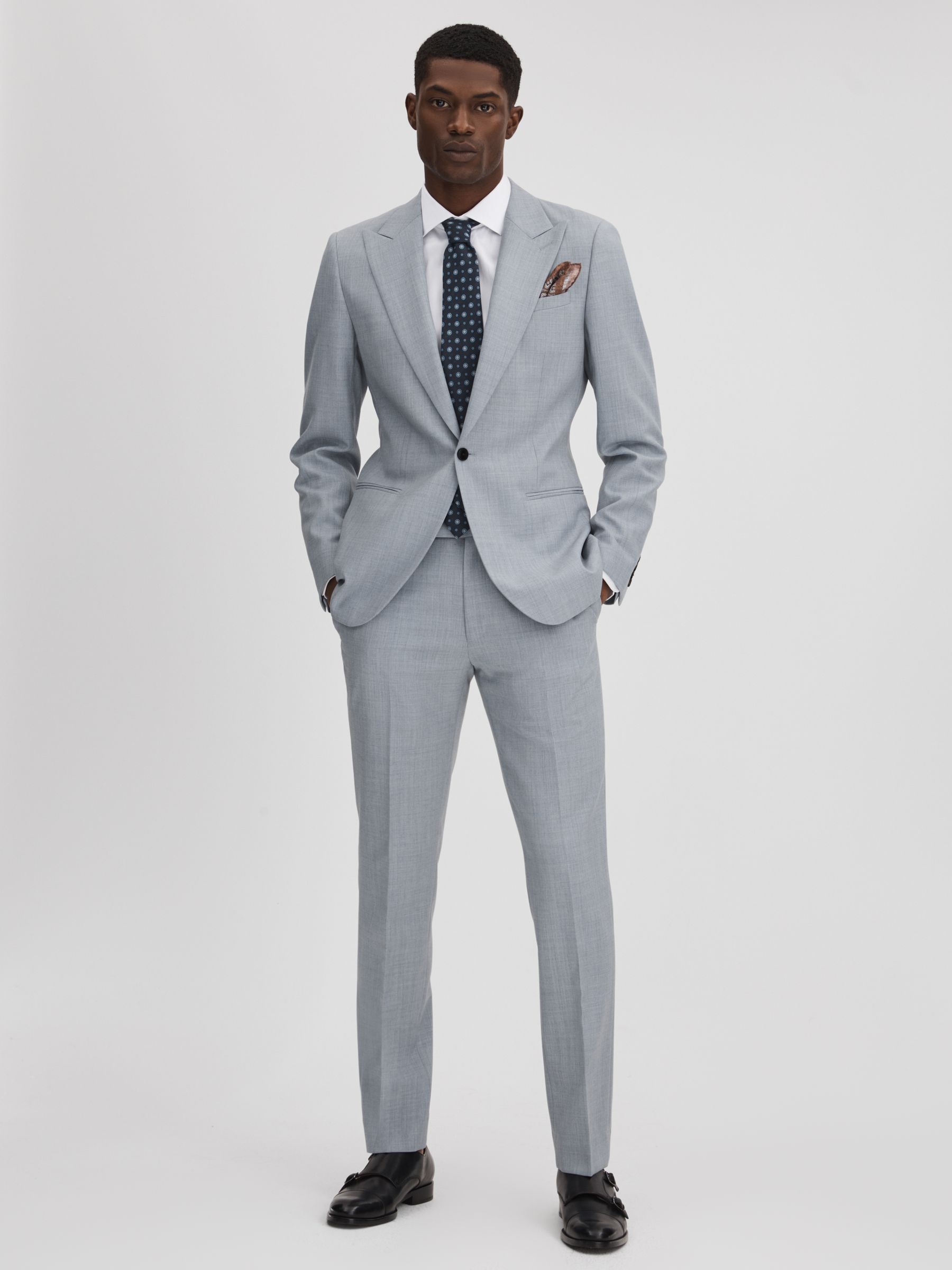 Slim Fit Wool Single Breasted Blazer in Soft Blue - Image 3 of 7