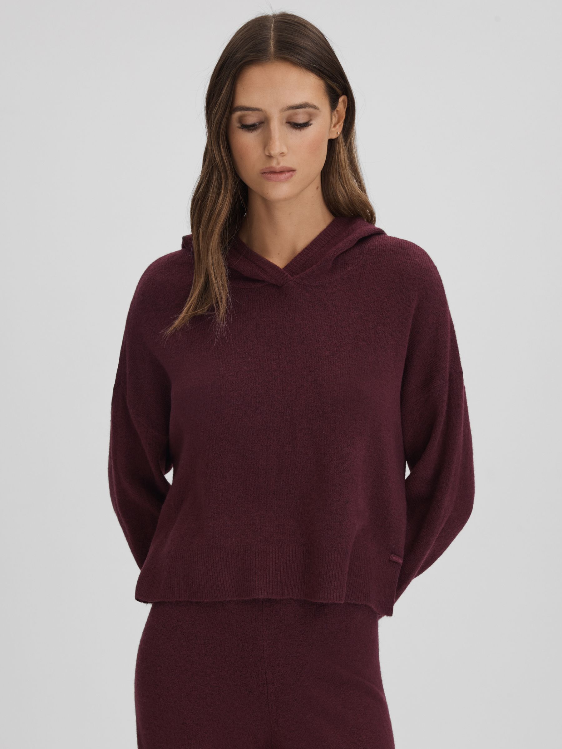 Calvin Klein Underwear Knitted Hoodie in Tawny Port - Image 1 of 7