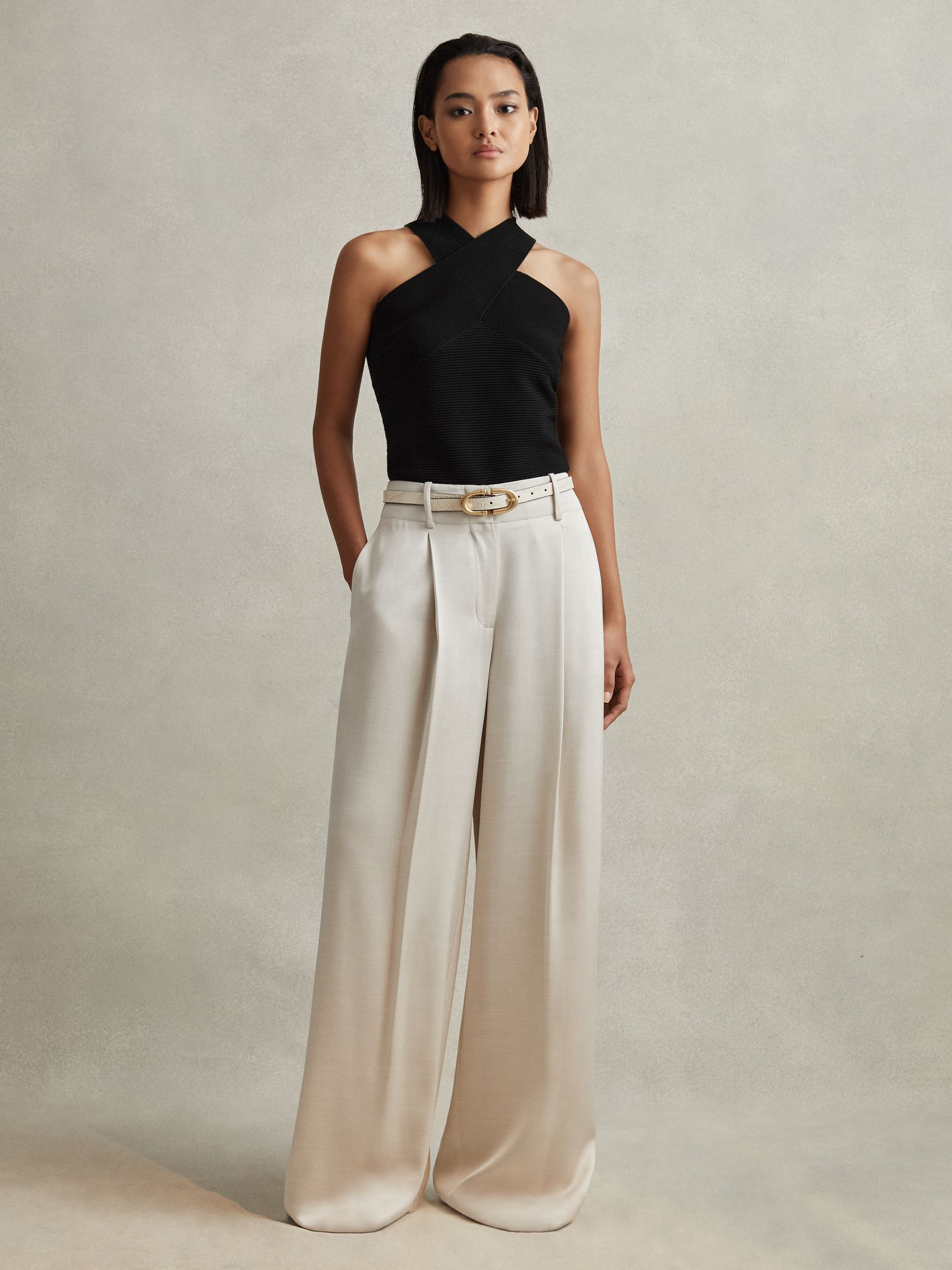 Satin Wide Leg Trousers in Champagne - Image 1 of 5