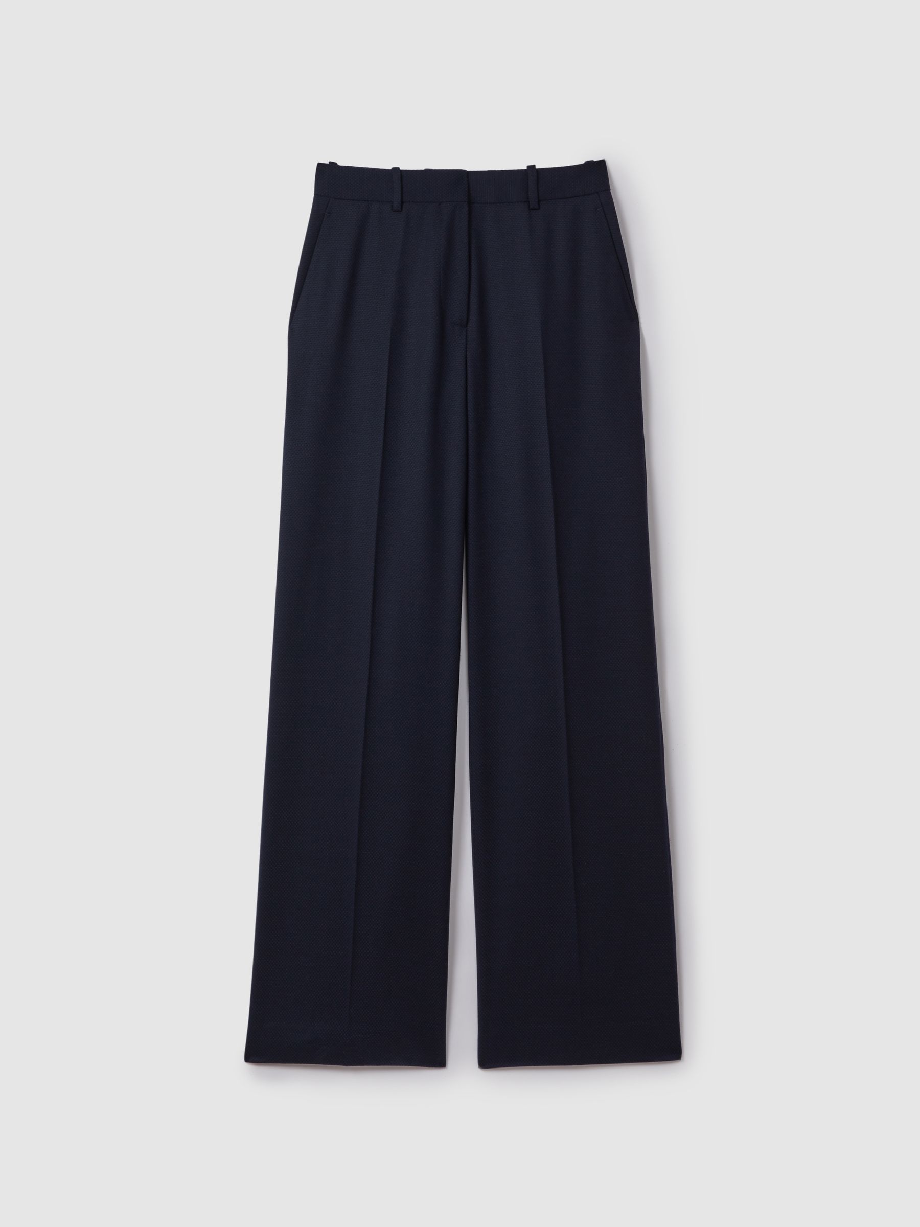 Wool Blend Wide Leg Suit Trousers in Navy - Image 2 of 6