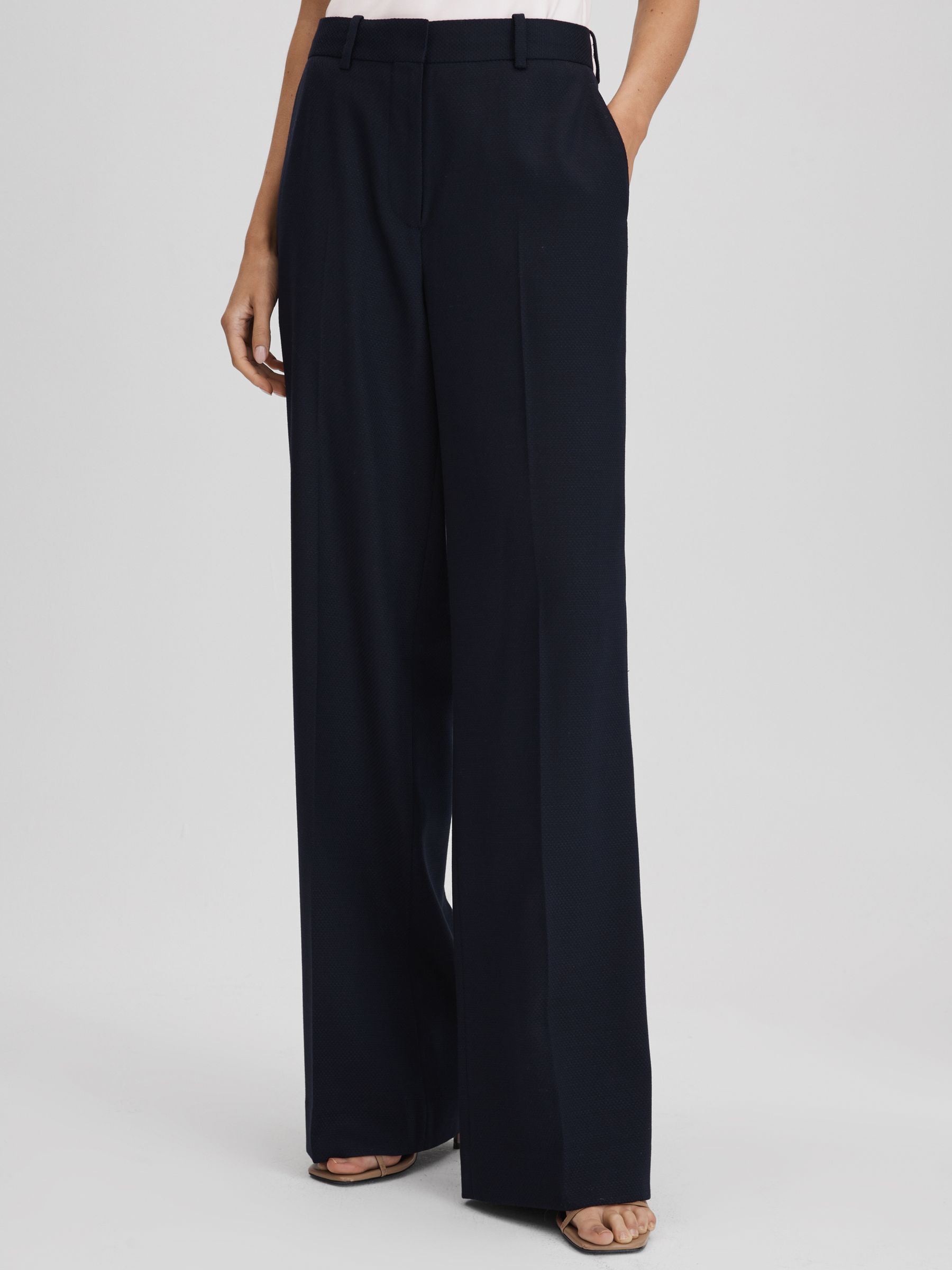 Wool Blend Wide Leg Suit Trousers in Navy - Image 3 of 6