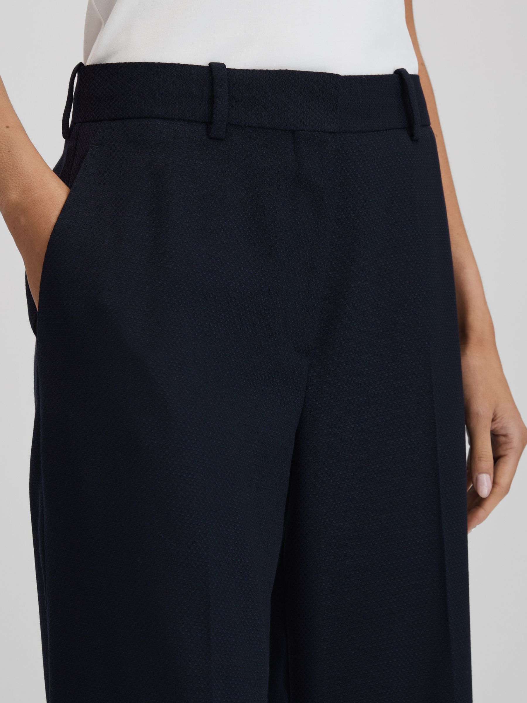 Wool Blend Wide Leg Suit Trousers in Navy - Image 4 of 6