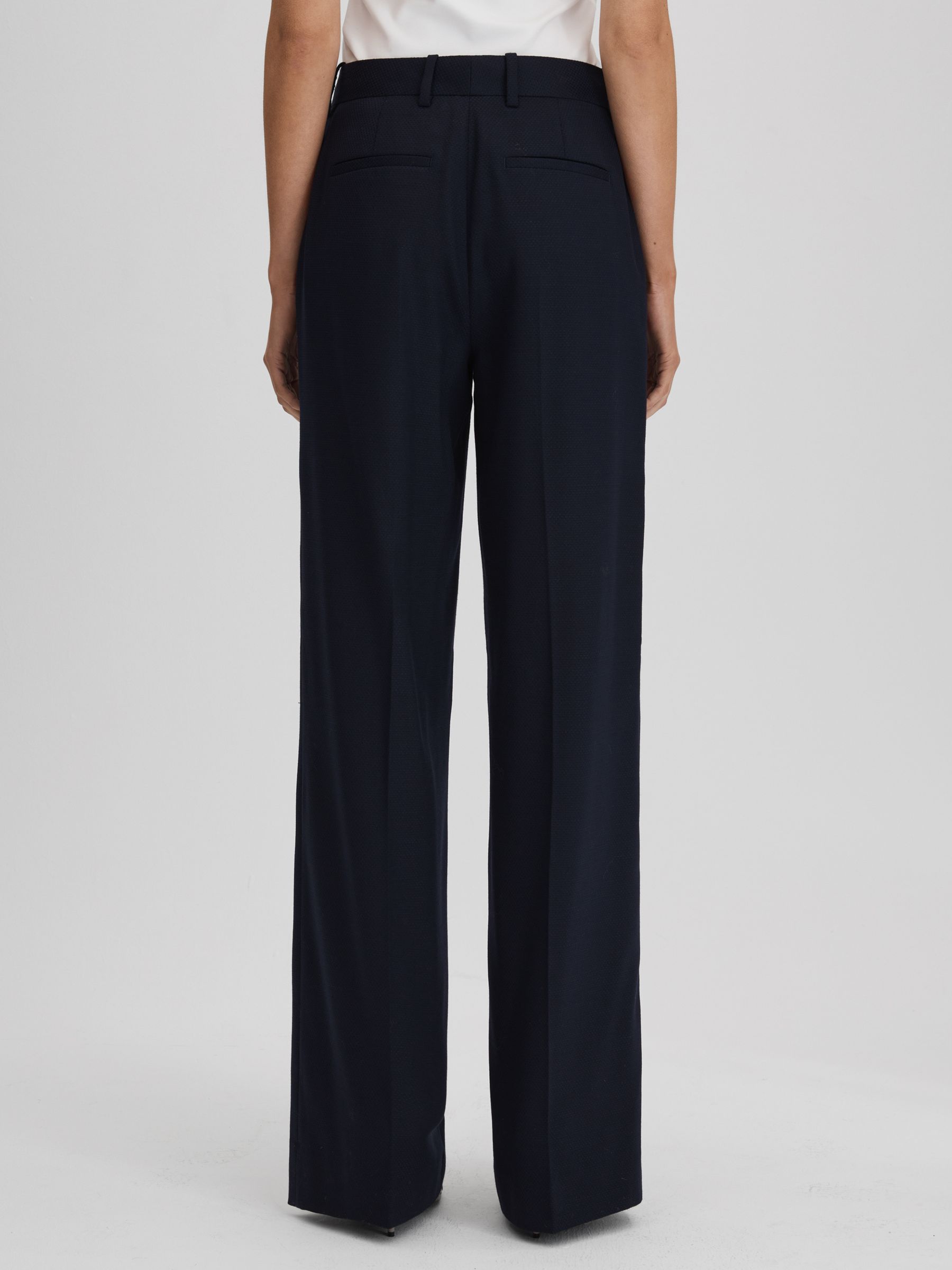 Wool Blend Wide Leg Suit Trousers in Navy - Image 5 of 6