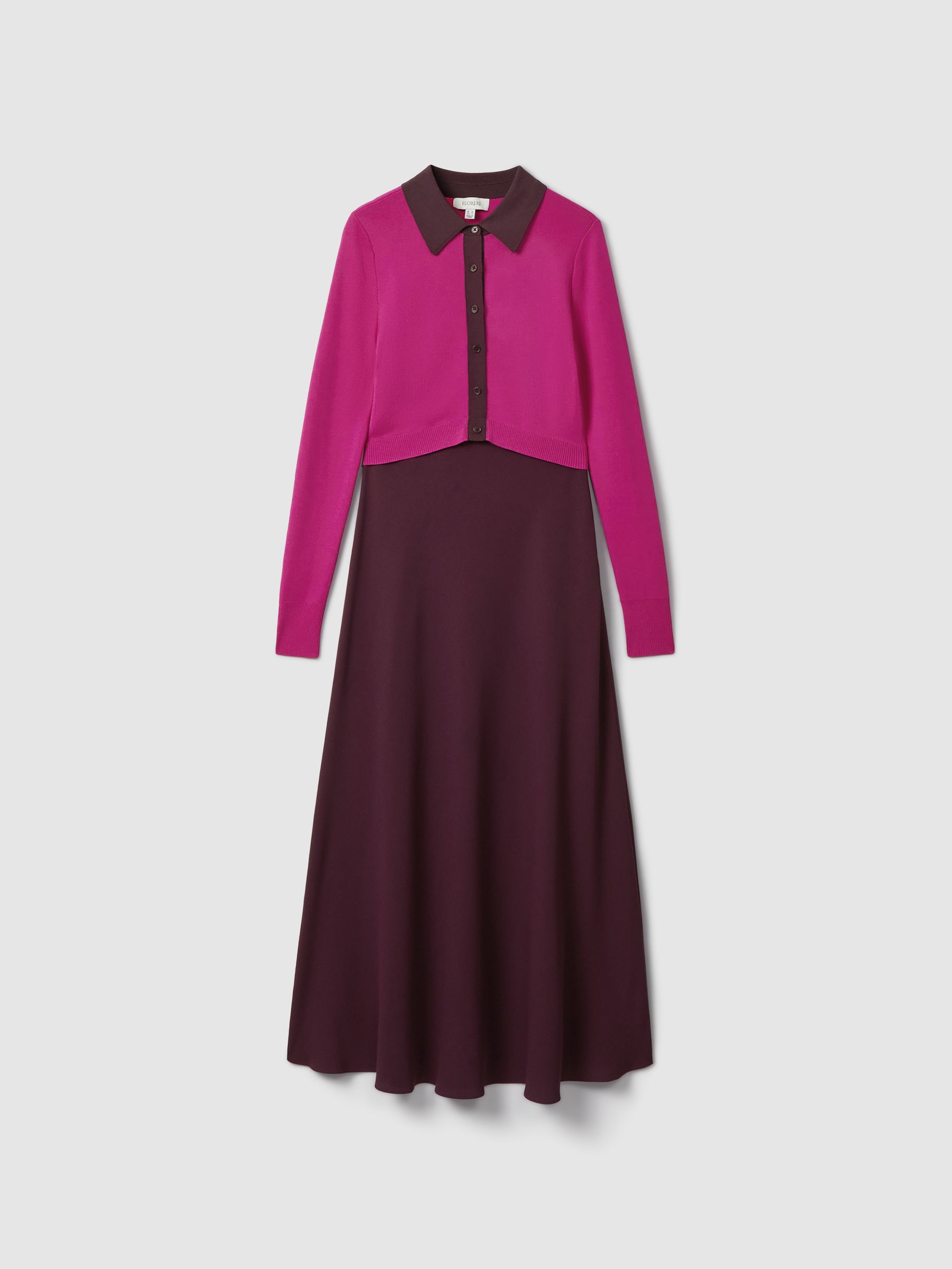 Florere Colourblock Midi Dress in Deep Pink/Burgundy - Image 3 of 8