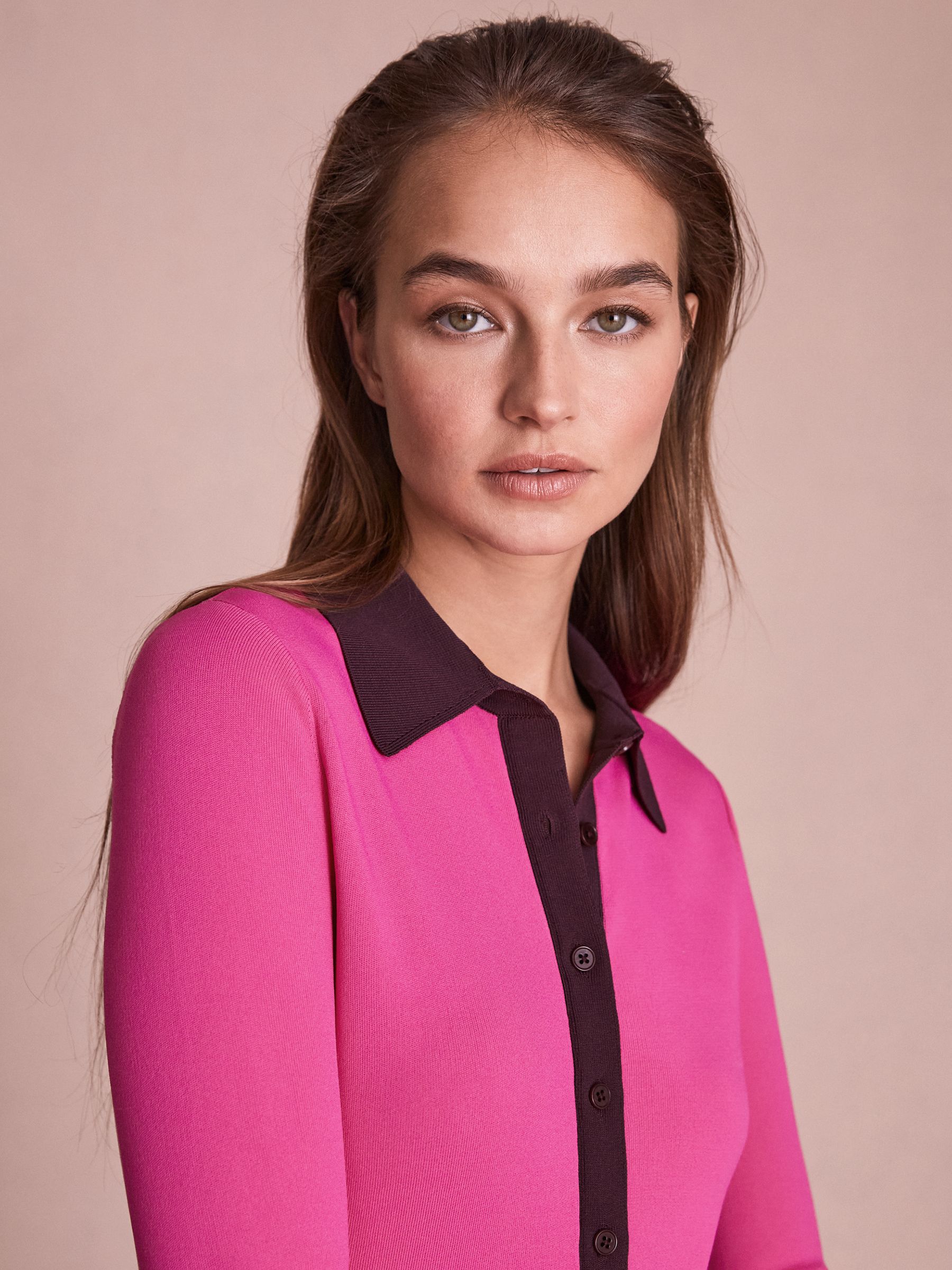 Florere Colourblock Midi Dress in Deep Pink/Burgundy - Image 4 of 8