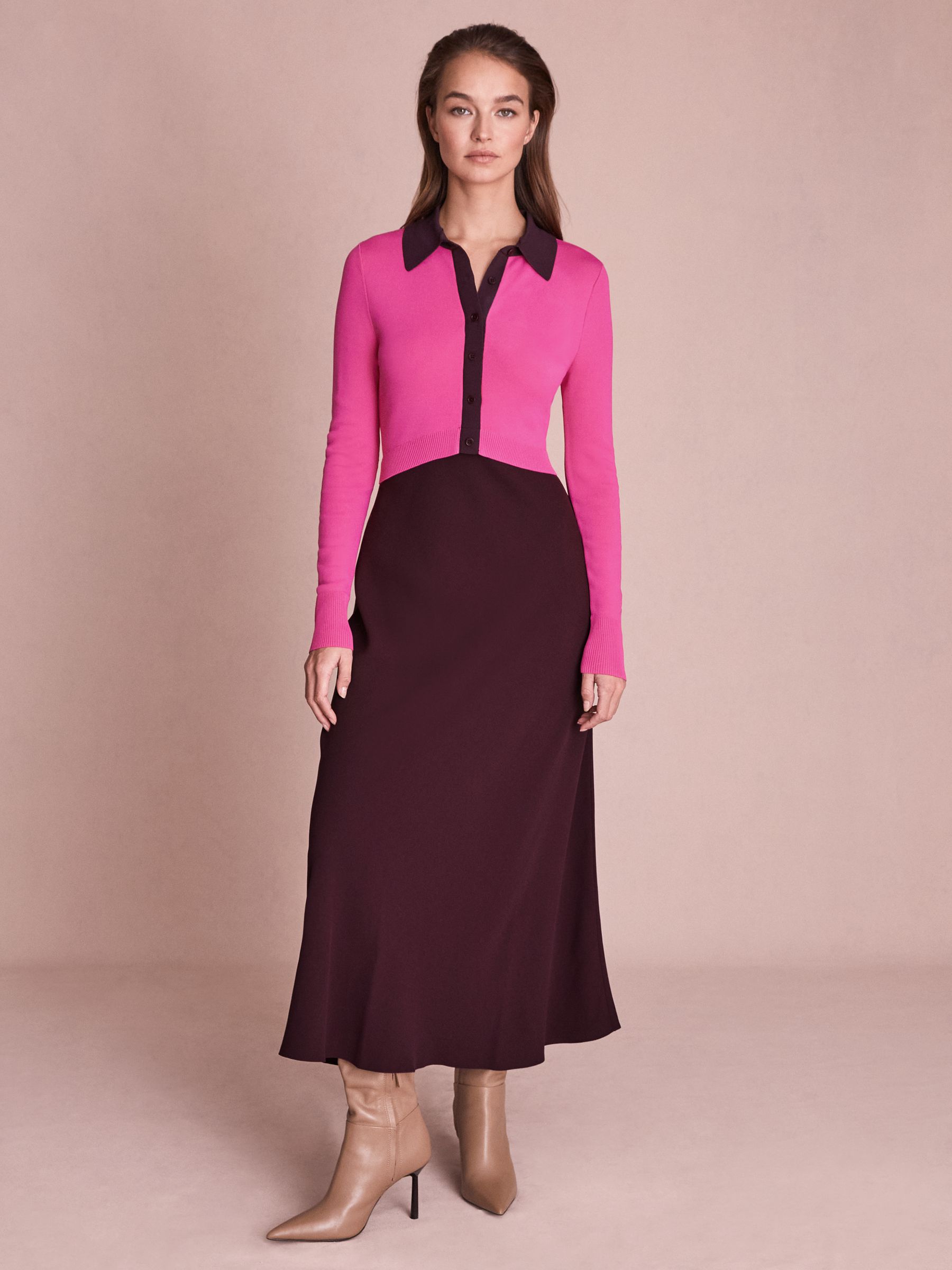 Florere Colourblock Midi Dress in Deep Pink/Burgundy - Image 6 of 8