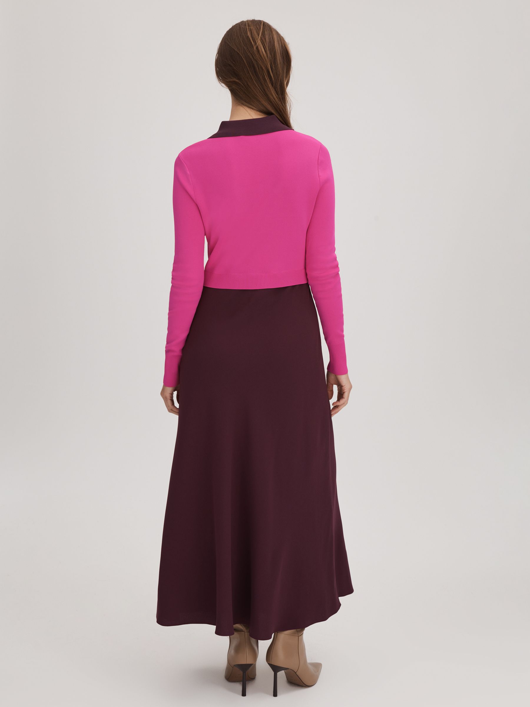 Florere Colourblock Midi Dress in Deep Pink/Burgundy - Image 7 of 8