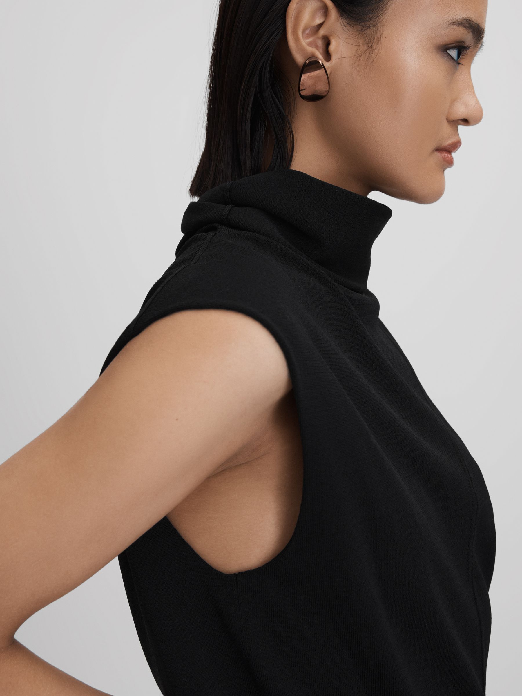 Roll Neck Draped Midi Dress in Black - Image 3 of 6