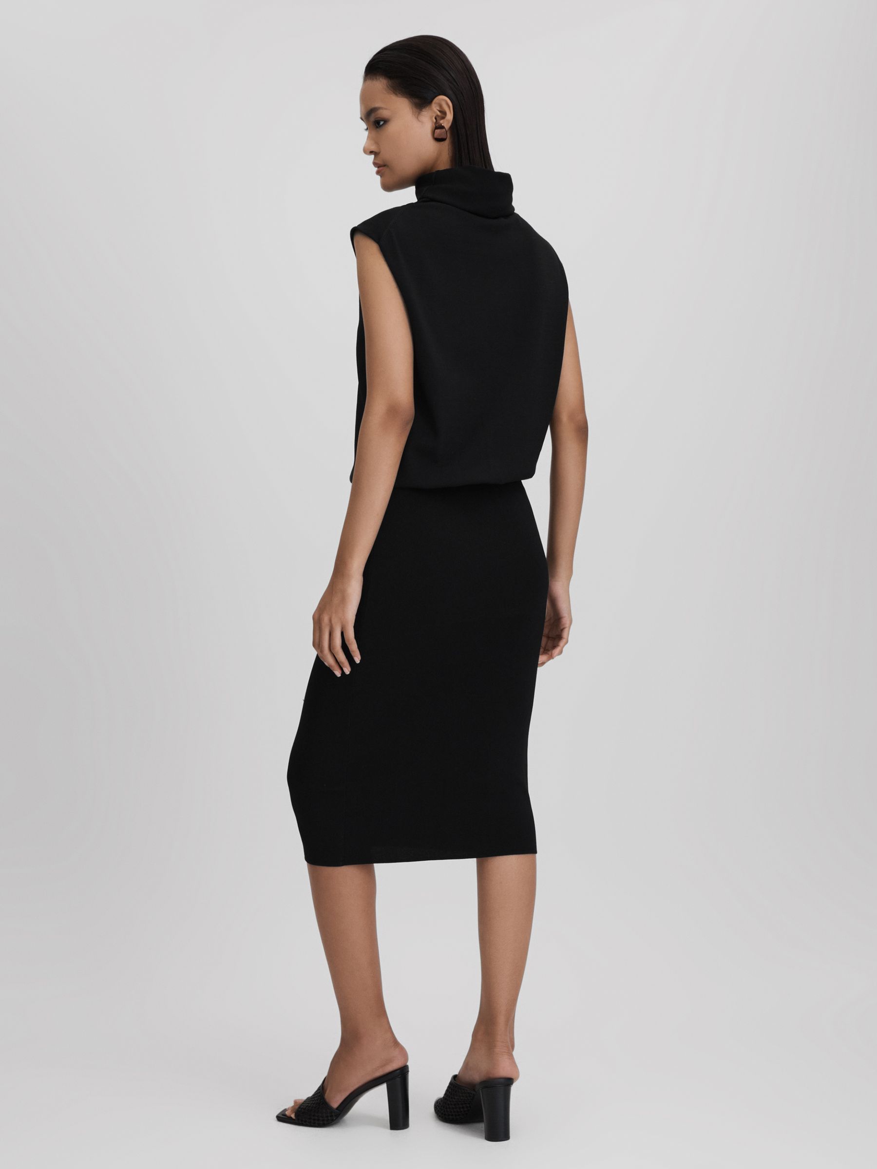 Roll Neck Draped Midi Dress in Black - Image 4 of 6