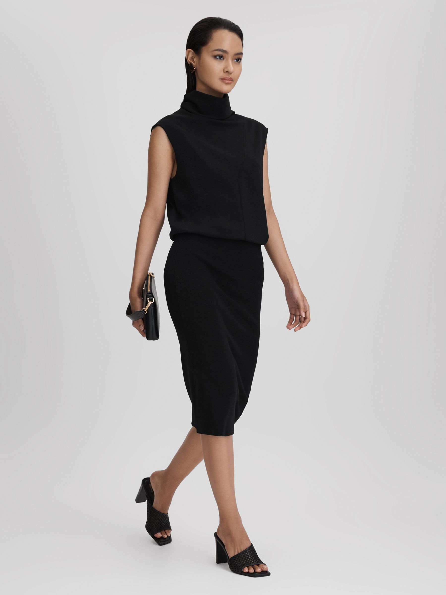 Roll Neck Draped Midi Dress in Black - Image 5 of 6