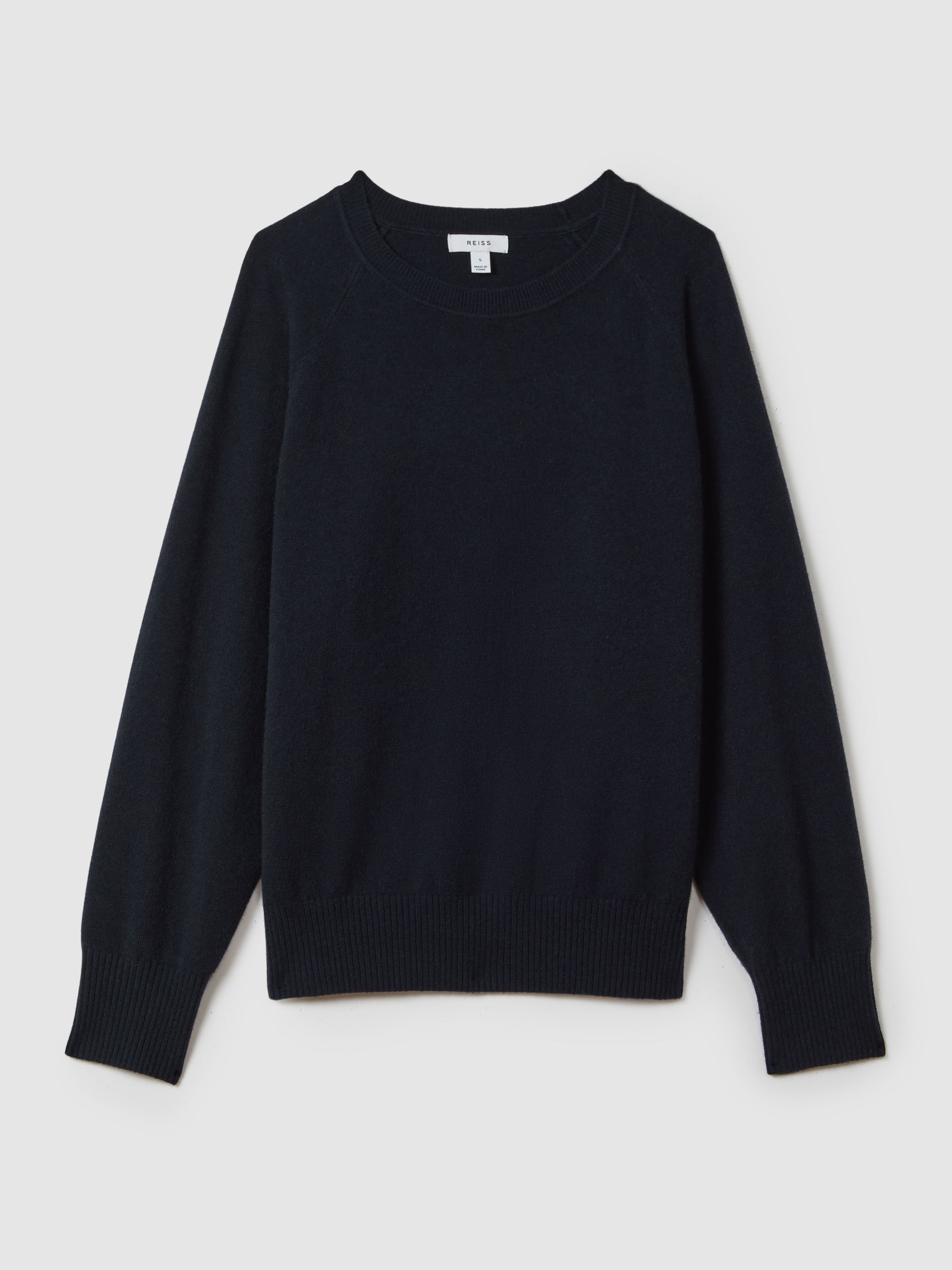 Oversized Wool Blend Crew Neck Jumper in Navy - Image 2 of 6
