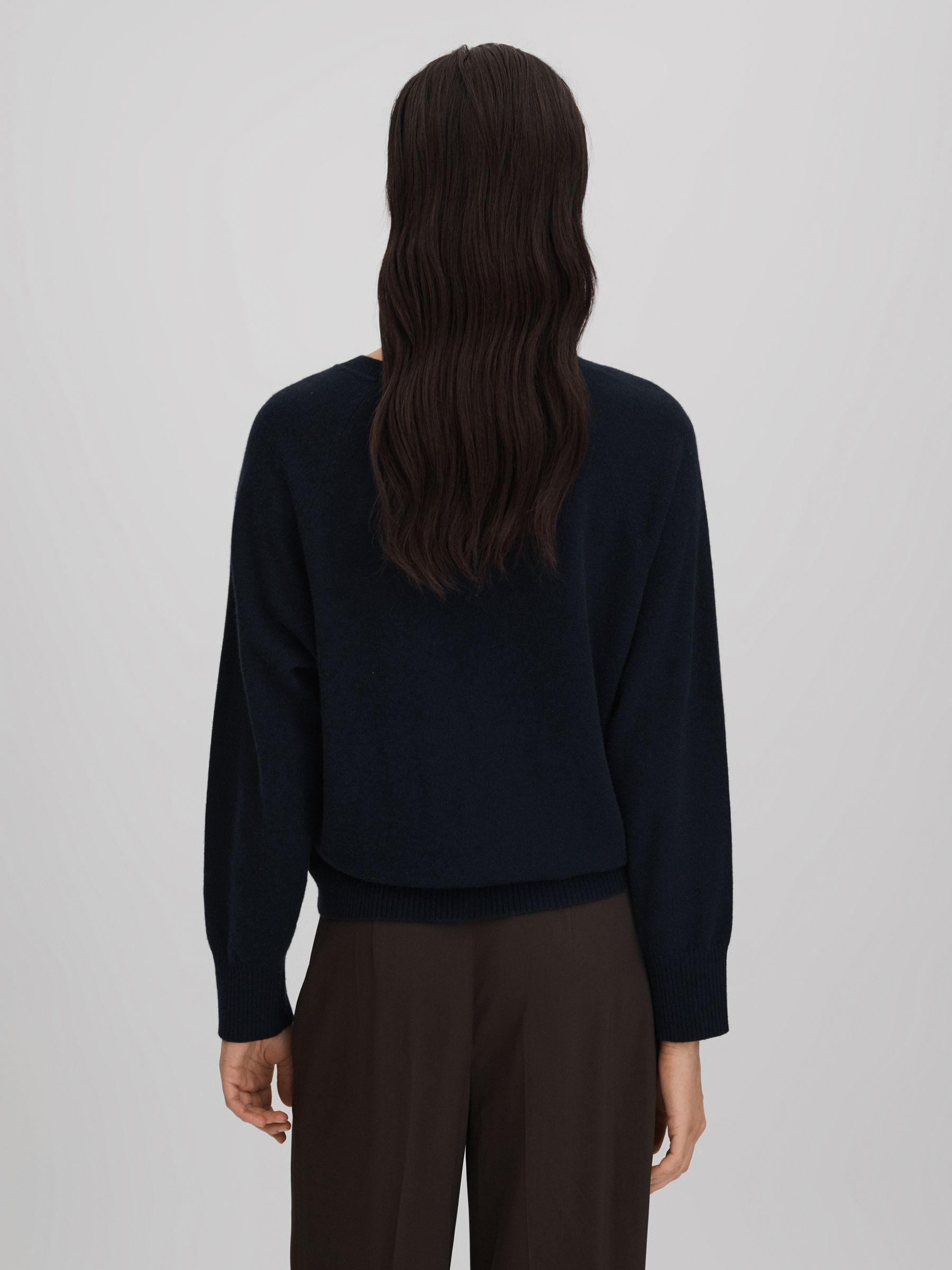 Oversized Wool Blend Crew Neck Jumper in Navy - Image 5 of 6
