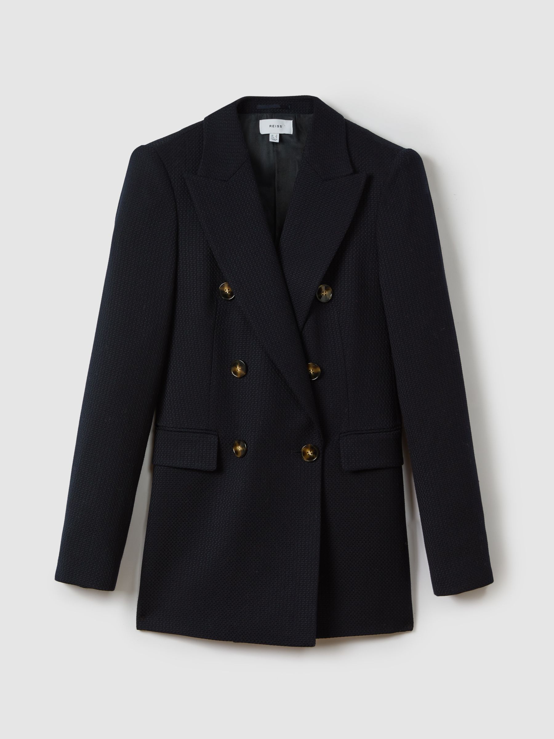 Lana Navy Petite Tailored Textured Wool Blend Double Breasted Blazer - Image 2 of 8