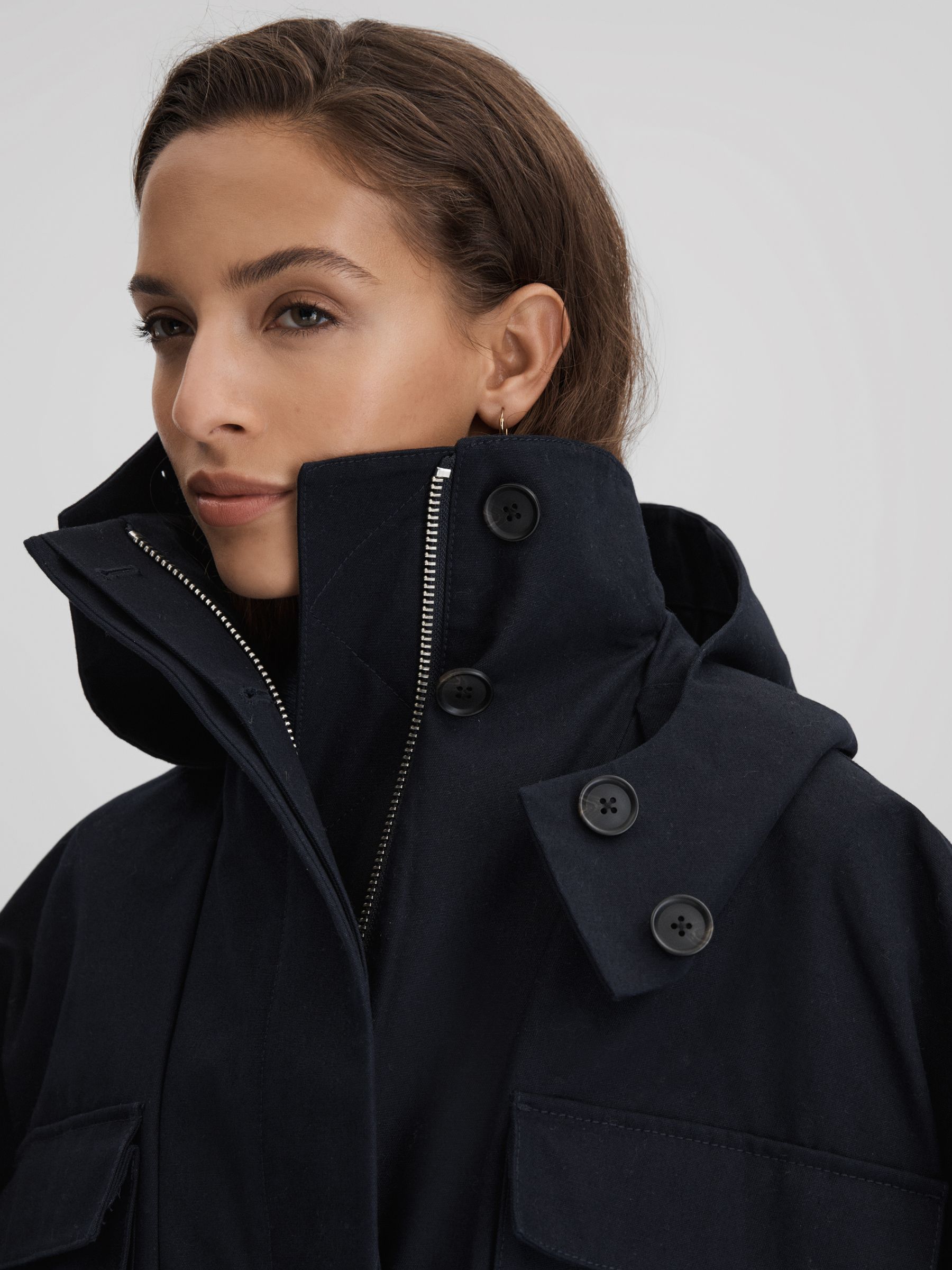 Cotton Parka Coat in Navy - Image 4 of 7