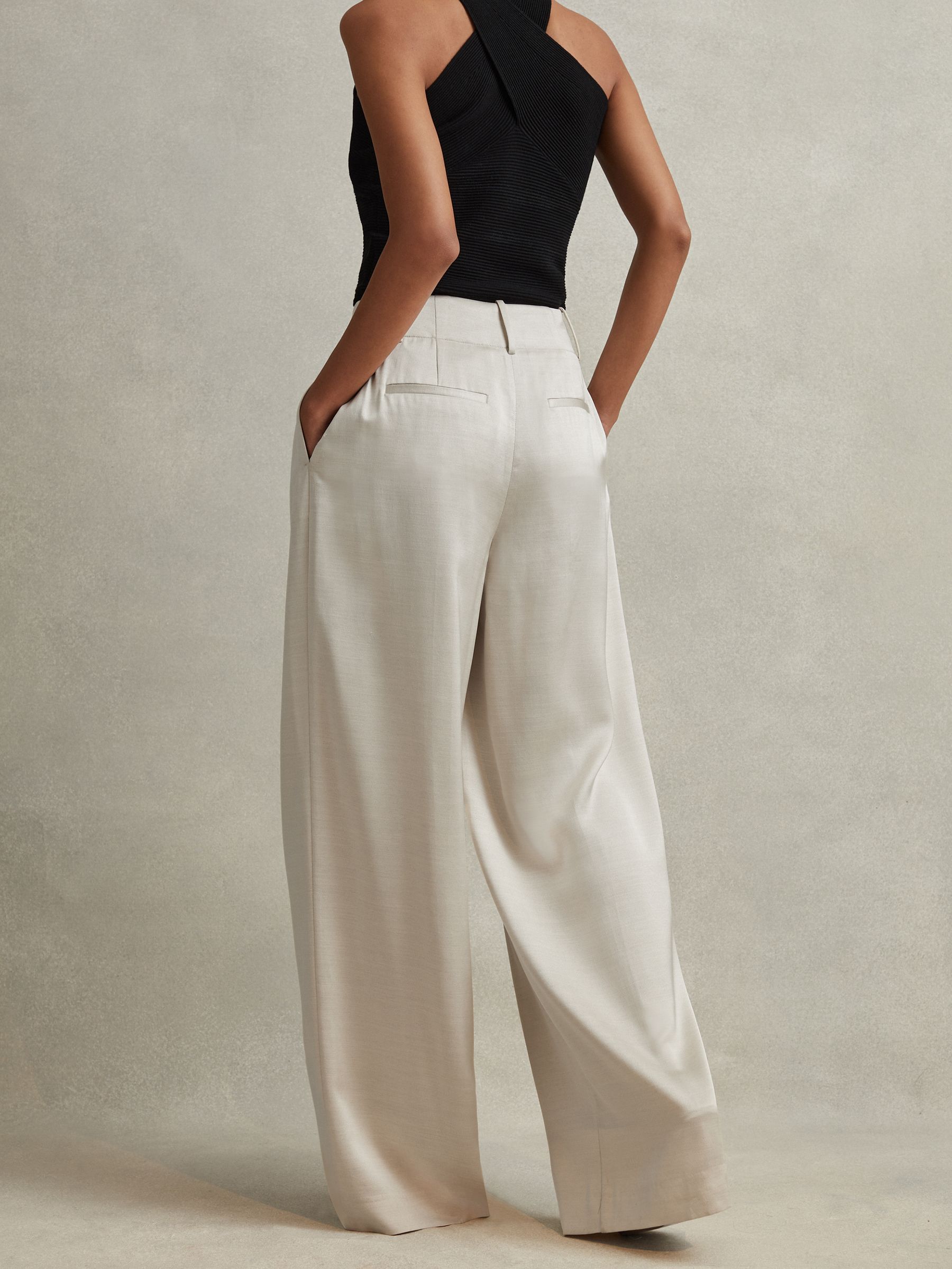 Petite Satin Wide Leg Trousers in Champagne - Image 1 of 6