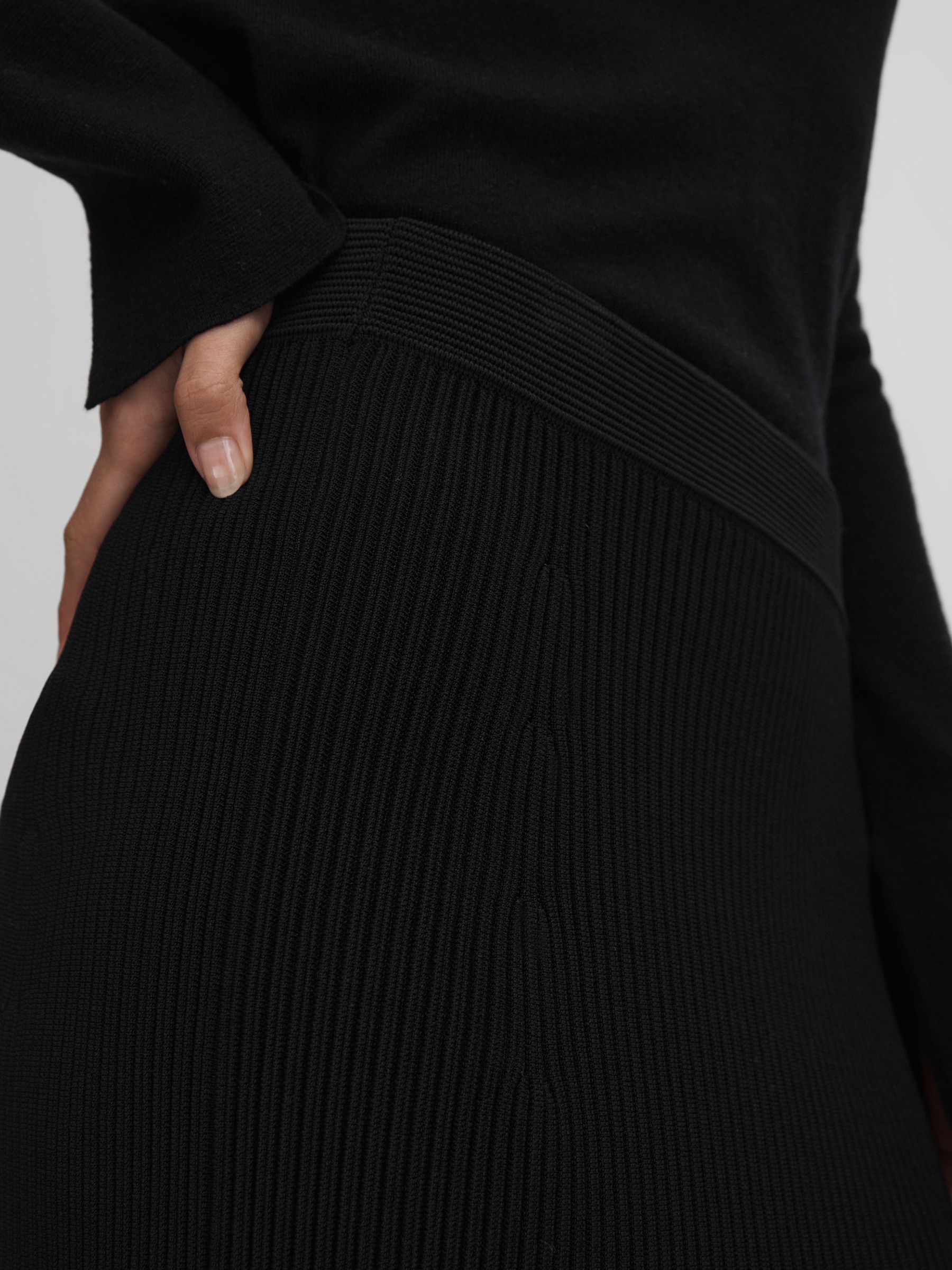 Knitted Sheer Flared Midi Skirt in Black - Image 3 of 6