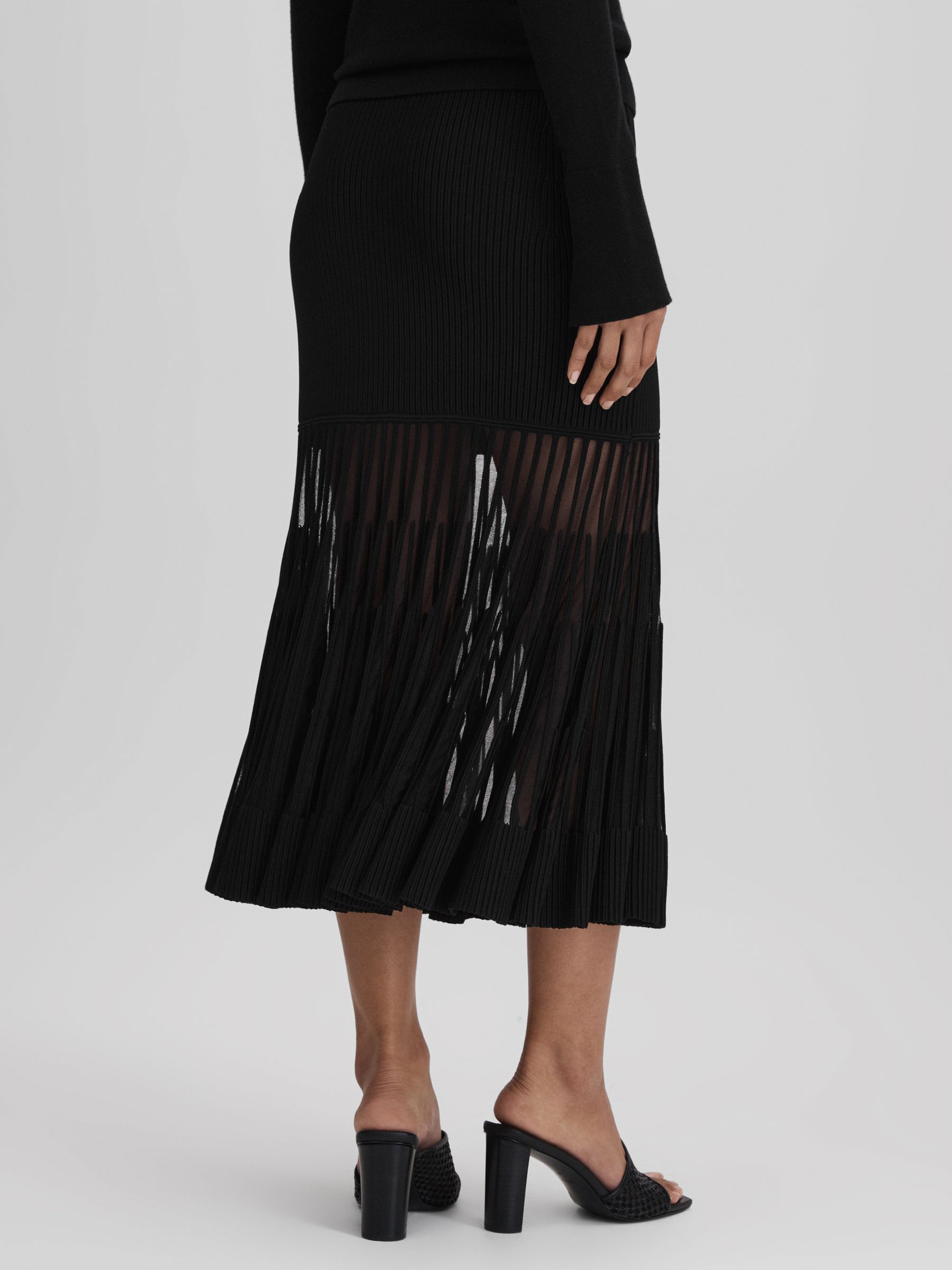 Knitted Sheer Flared Midi Skirt in Black - Image 4 of 6