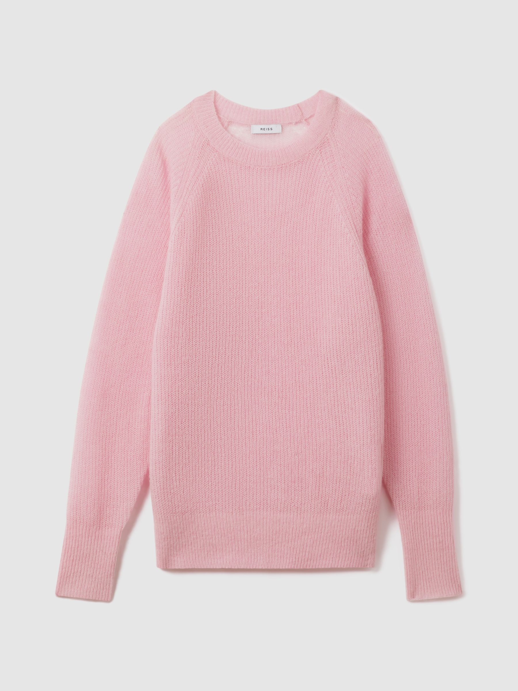 Oversized Crew Neck Jumper with Mohair in Light Pink - Image 2 of 6