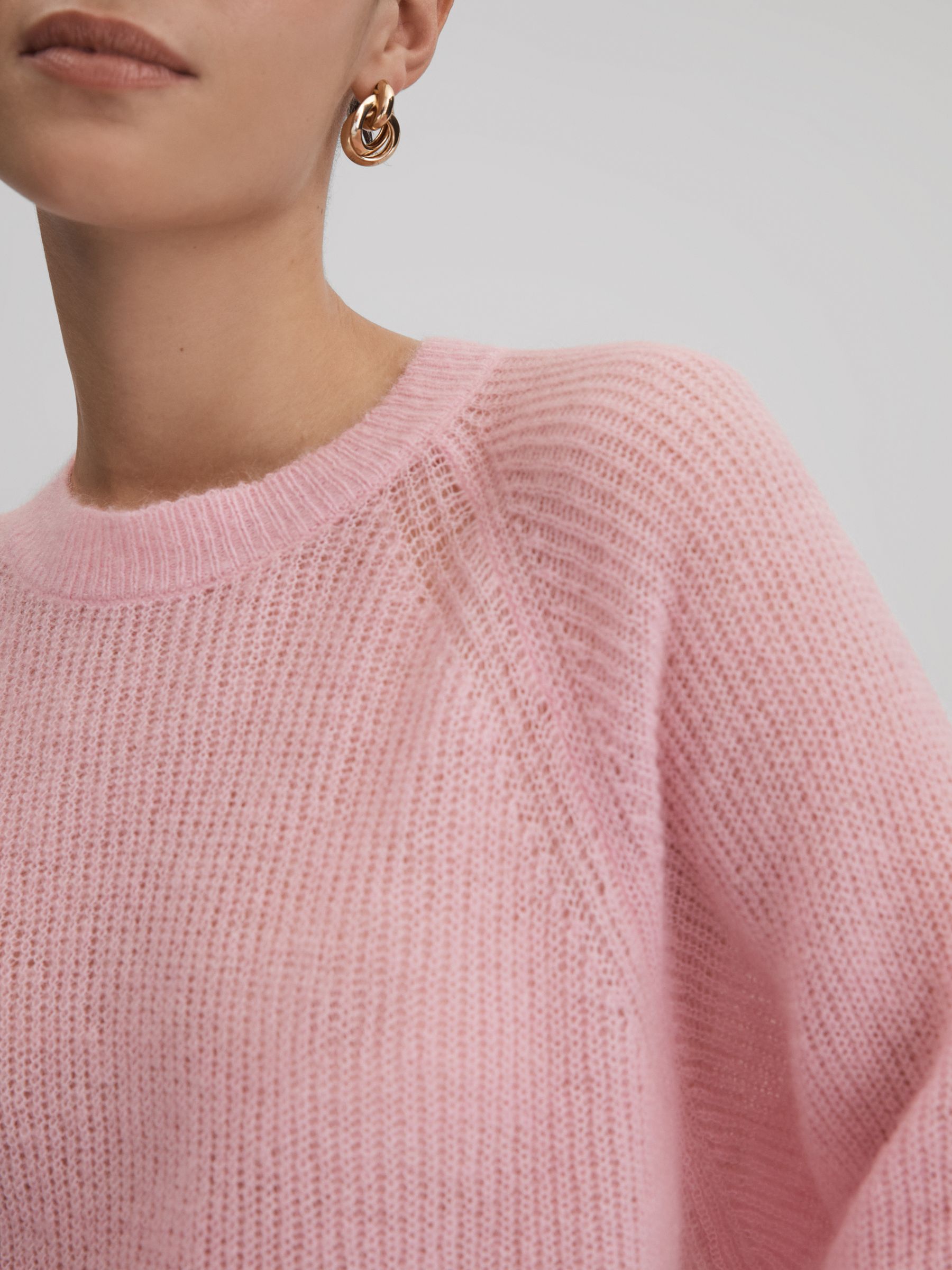 Oversized Crew Neck Jumper with Mohair in Light Pink - Image 4 of 6