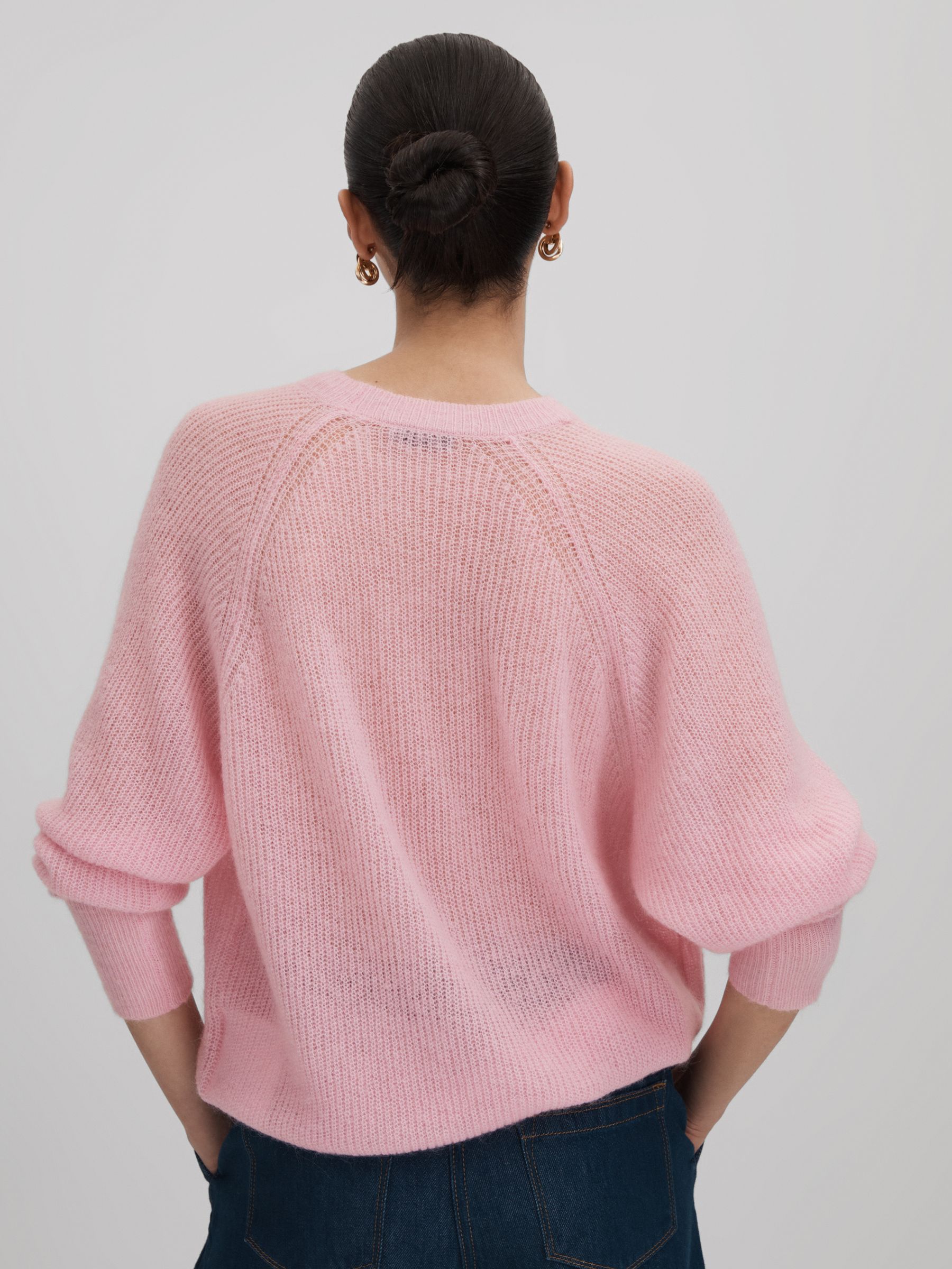 Oversized Crew Neck Jumper with Mohair in Light Pink - Image 5 of 6
