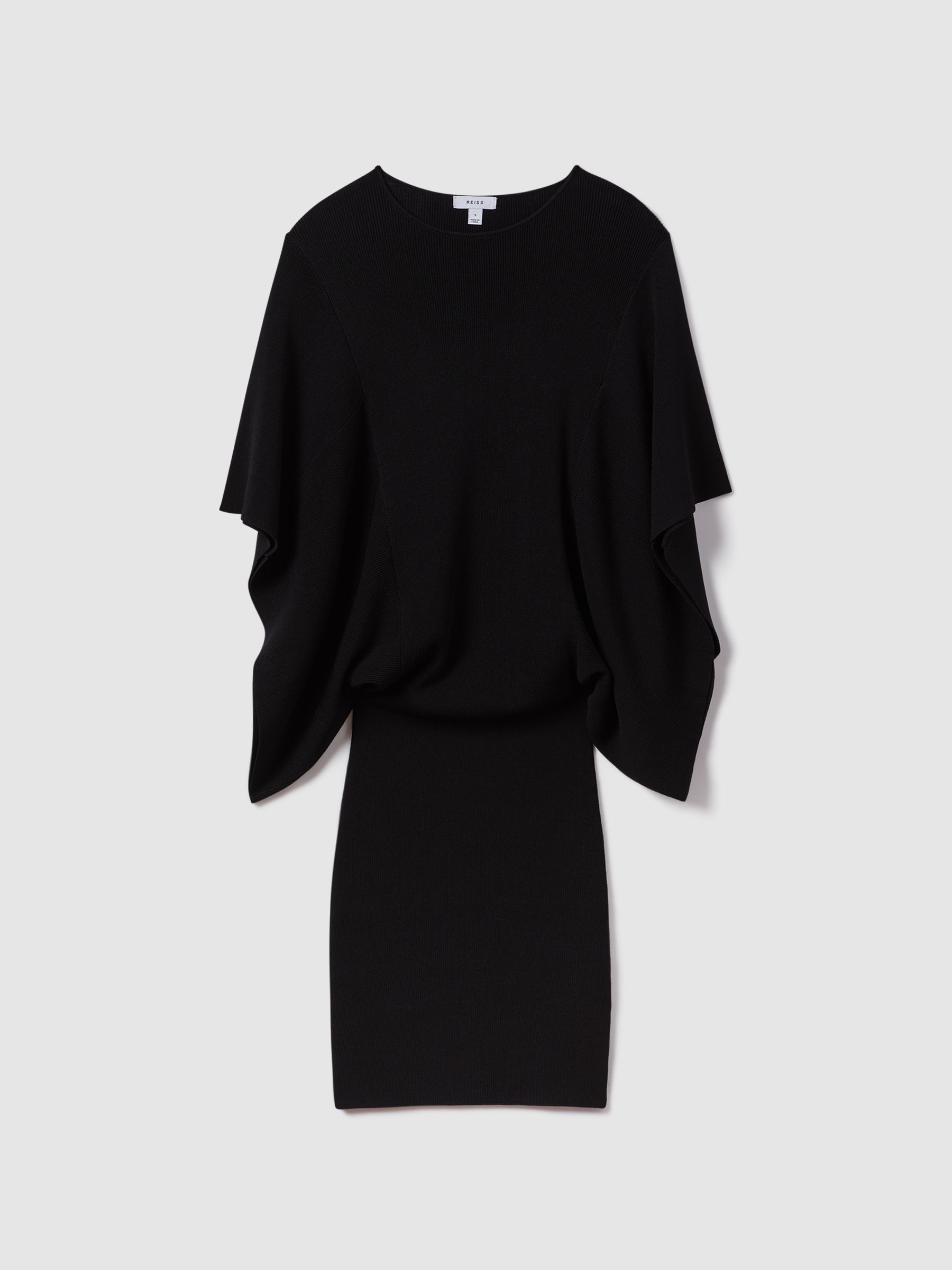 Knitted Cape Sleeve Mini Dress in Black - Image 2 of 6