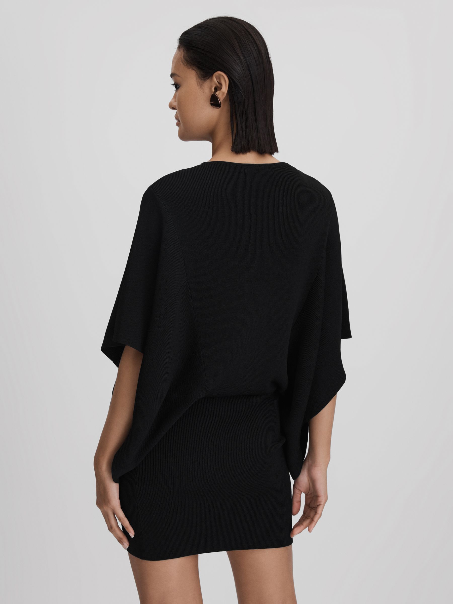 Knitted Cape Sleeve Mini Dress in Black - Image 5 of 6