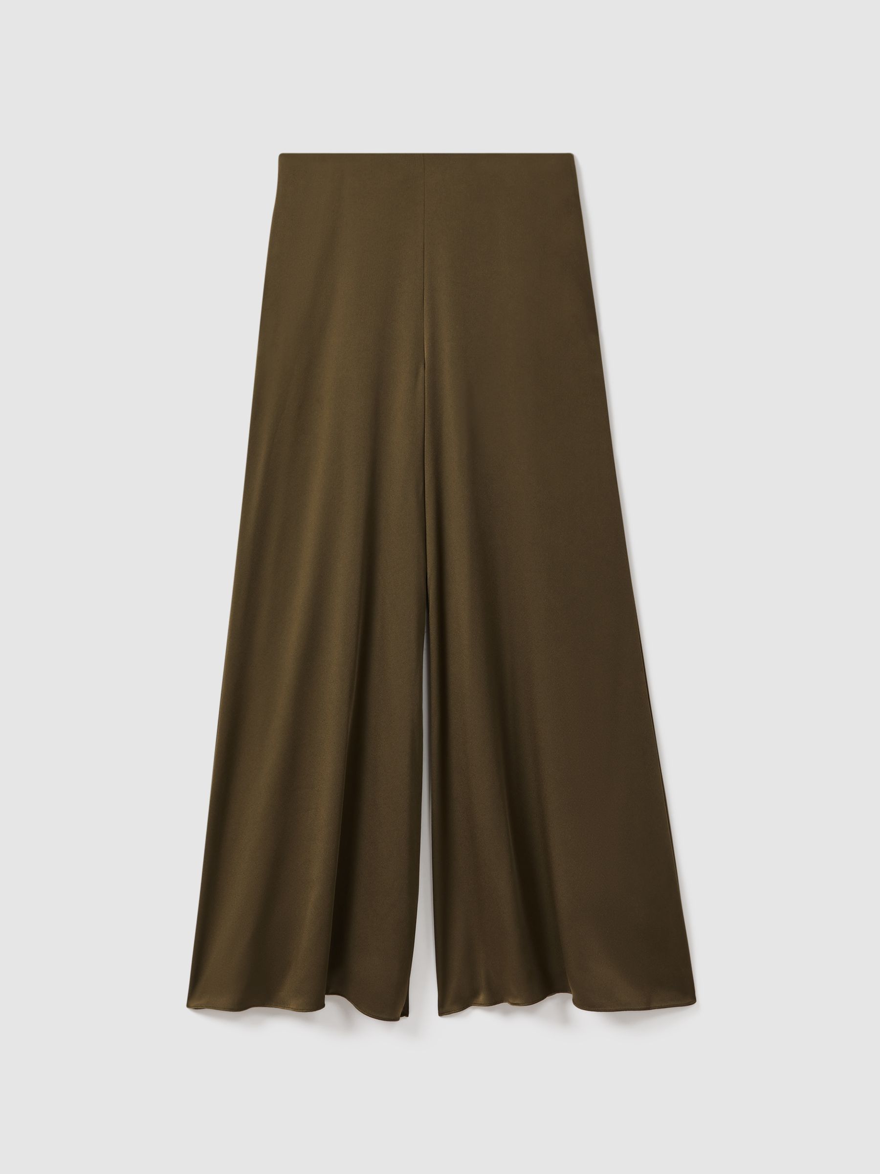 Florere Wide Leg Satin Trousers in Dark Khaki - Image 2 of 5