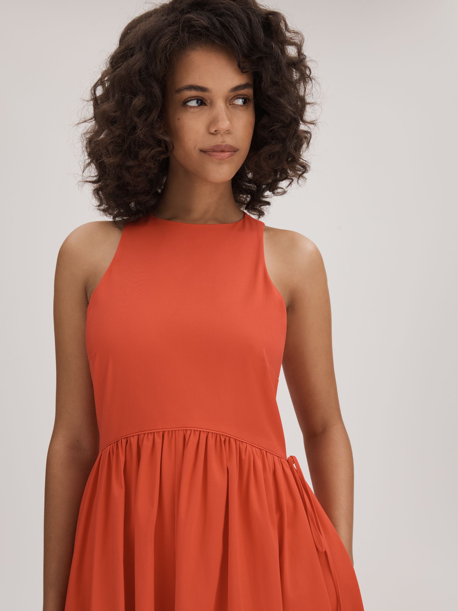 Florere Side Tie Midi Dress in Deep Coral - Image 3 of 6