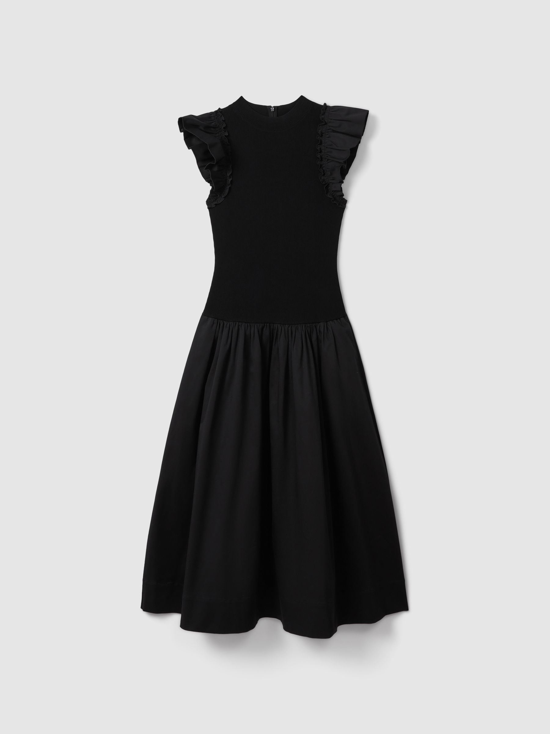 Reiss Florere Ruffle Sleeve Midi Dress in Black | REISS