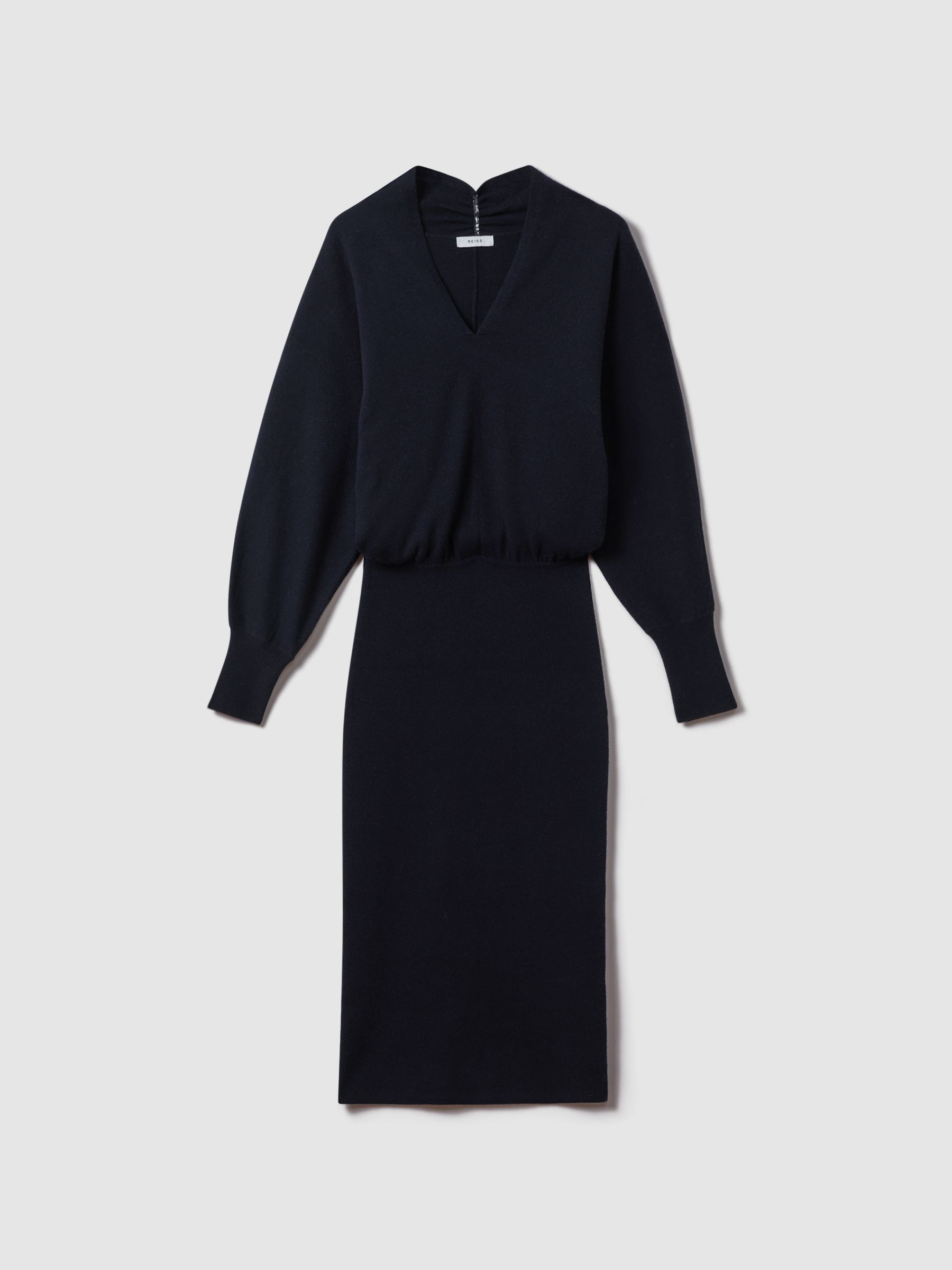 Wool Blend Midi Dress in Navy - Image 2 of 7