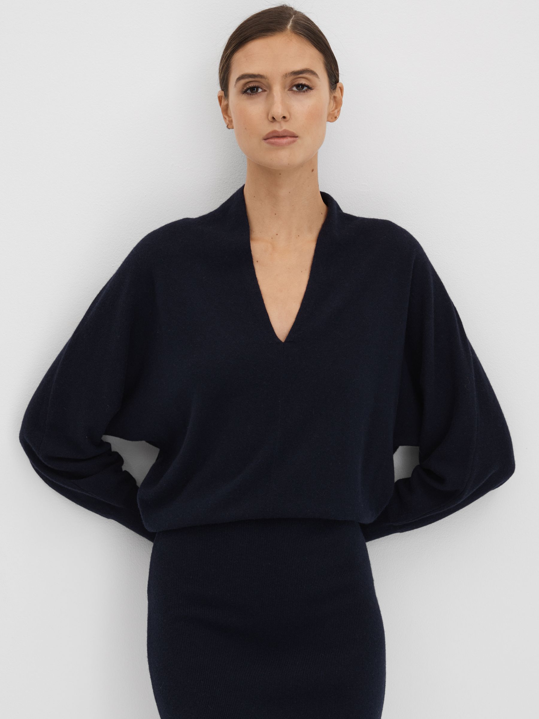 Wool Blend Midi Dress in Navy - Image 4 of 7
