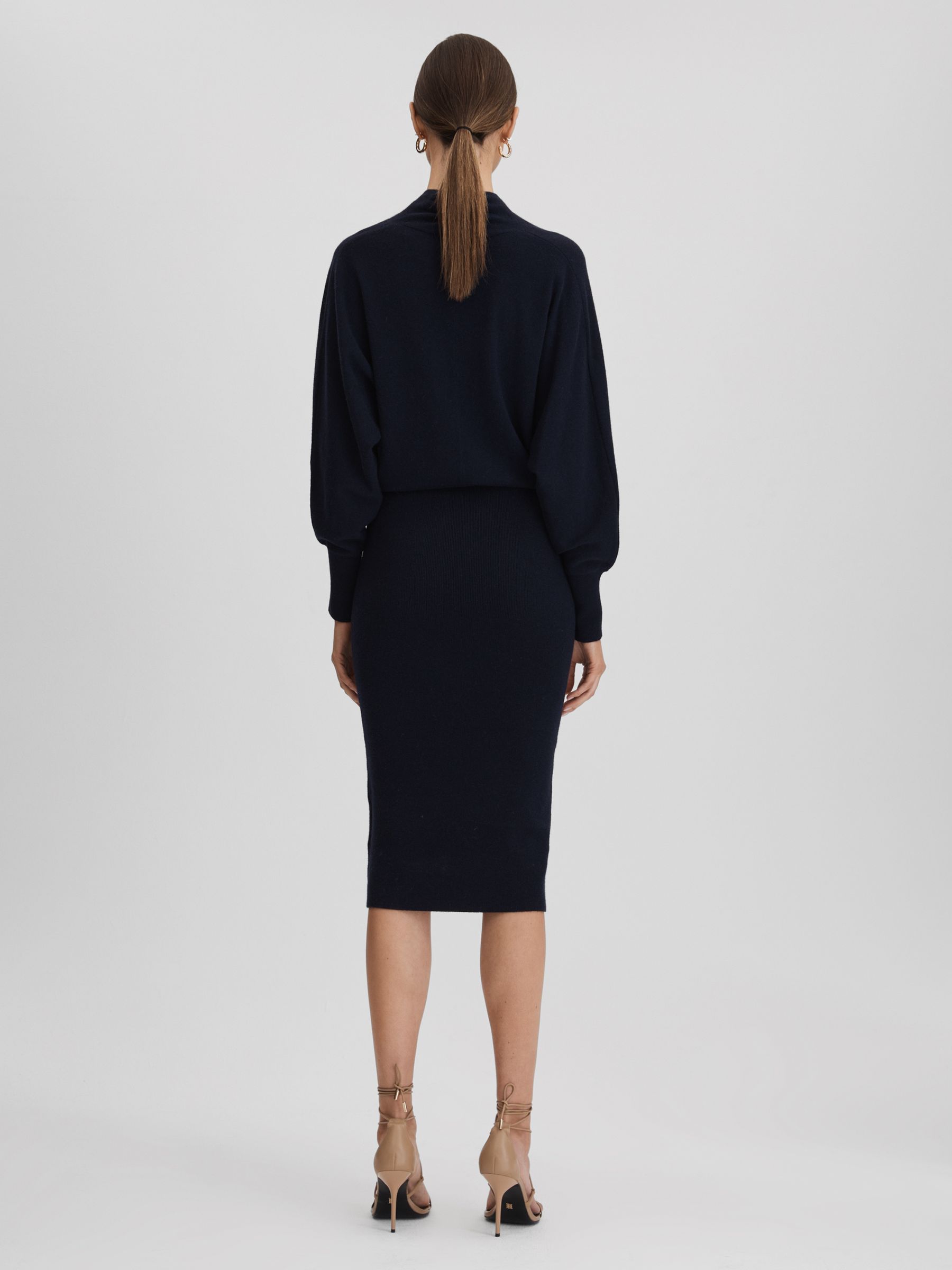 Wool Blend Midi Dress in Navy - Image 5 of 7