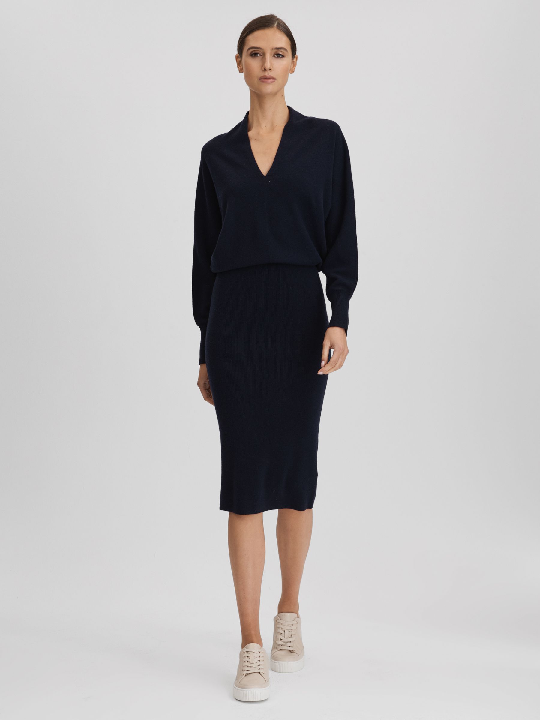 Wool Blend Midi Dress in Navy - Image 6 of 7
