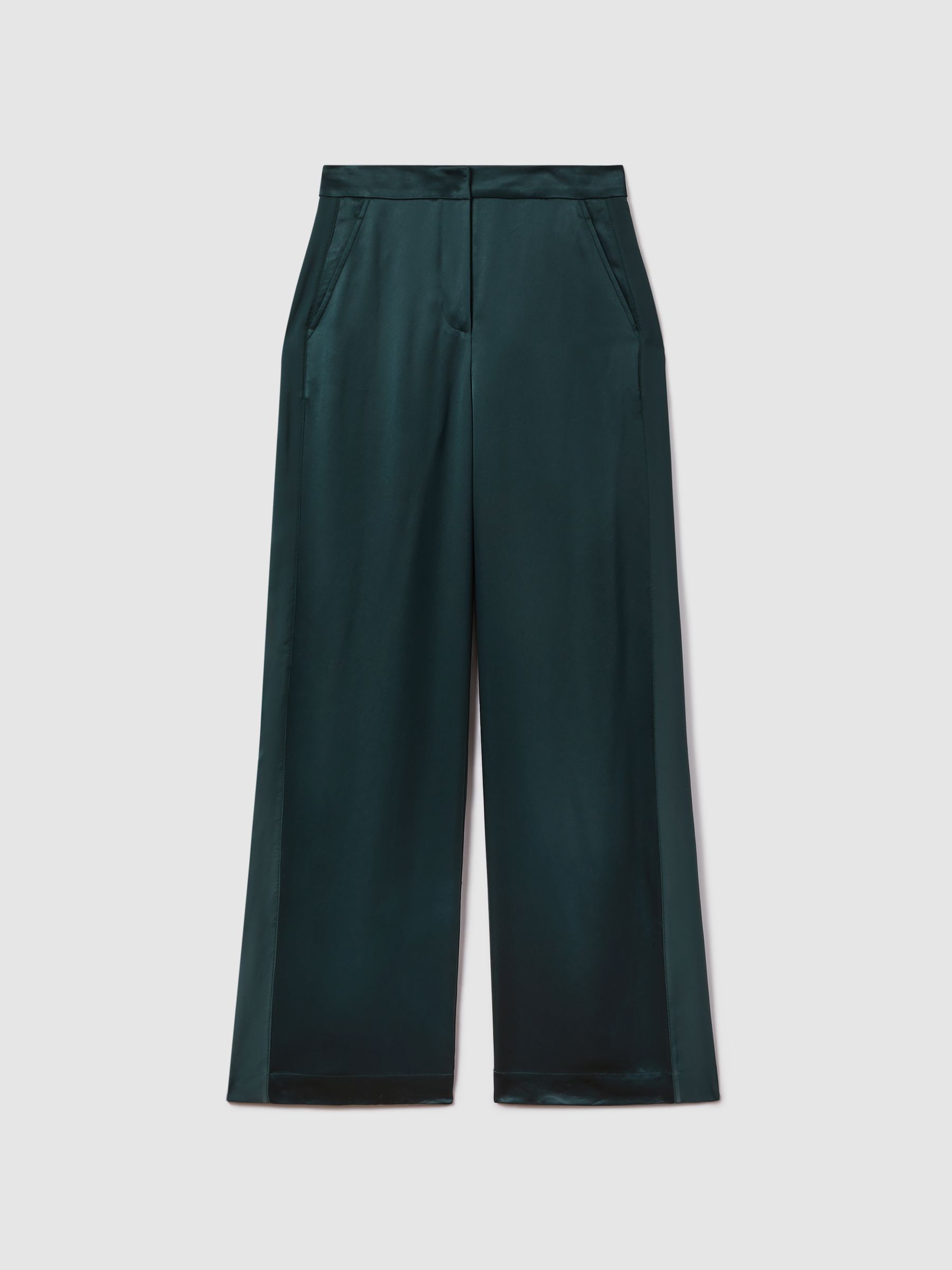 Satin Wide Leg Trousers in Green - Image 2 of 6