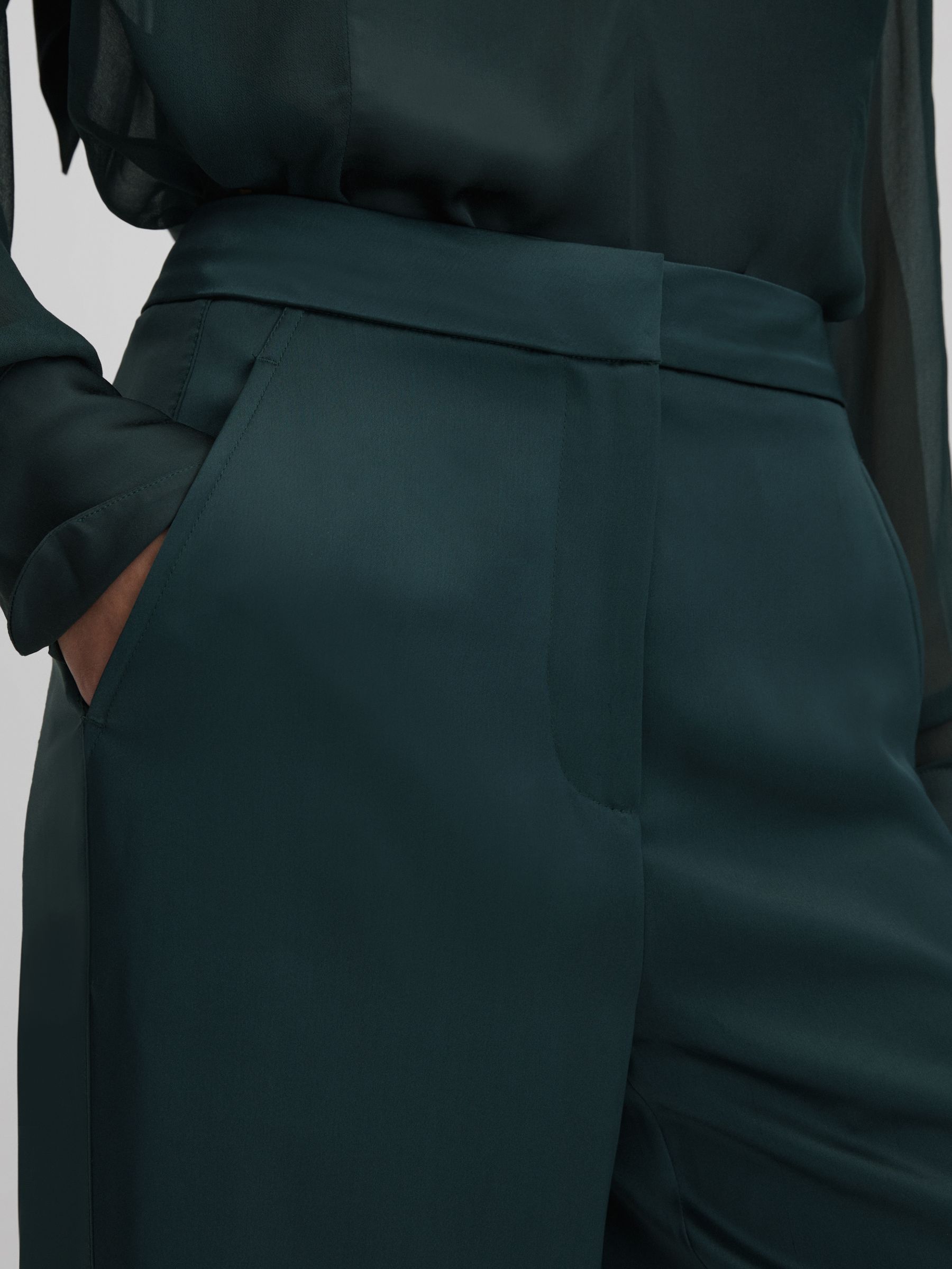 Satin Wide Leg Trousers in Green - Image 4 of 6