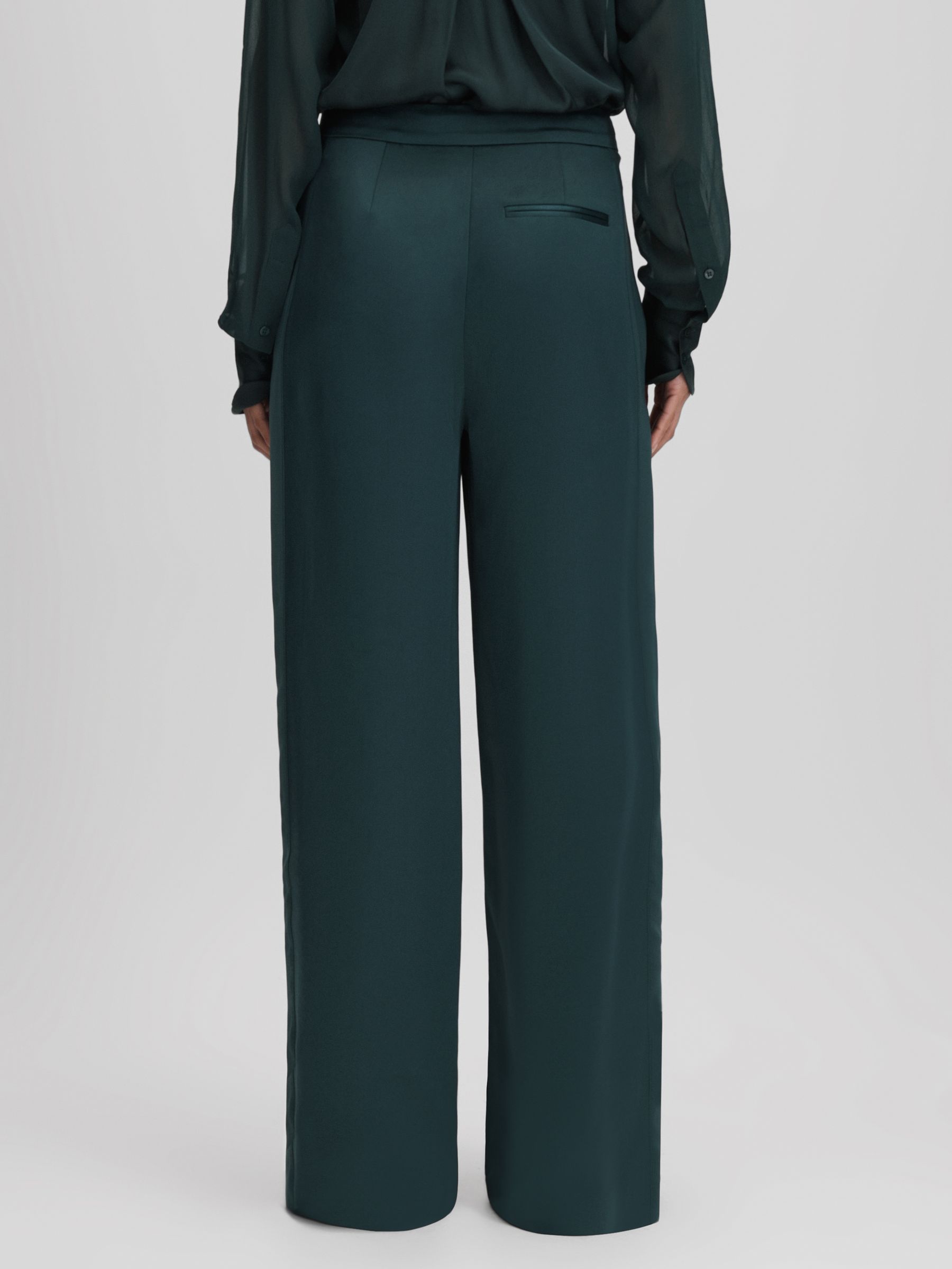 Satin Wide Leg Trousers in Green - Image 5 of 6