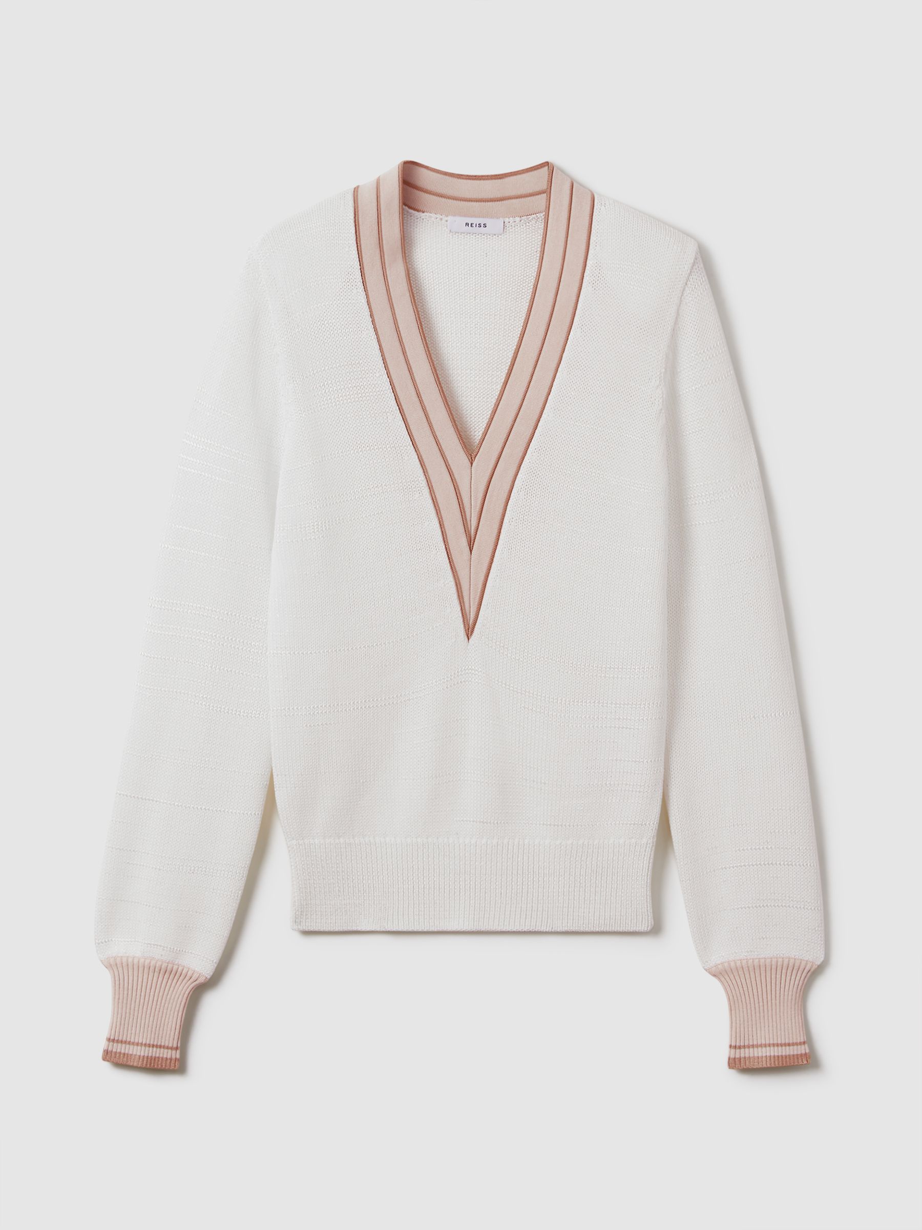 Contrast V-Neck Jumper in Light Pink - Image 2 of 6