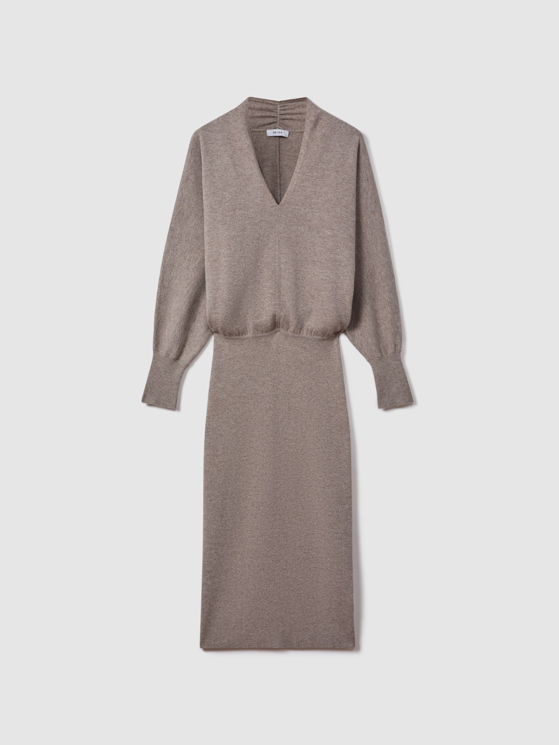 Wool Blend Midi Dress in Neutral - Image 2 of 6