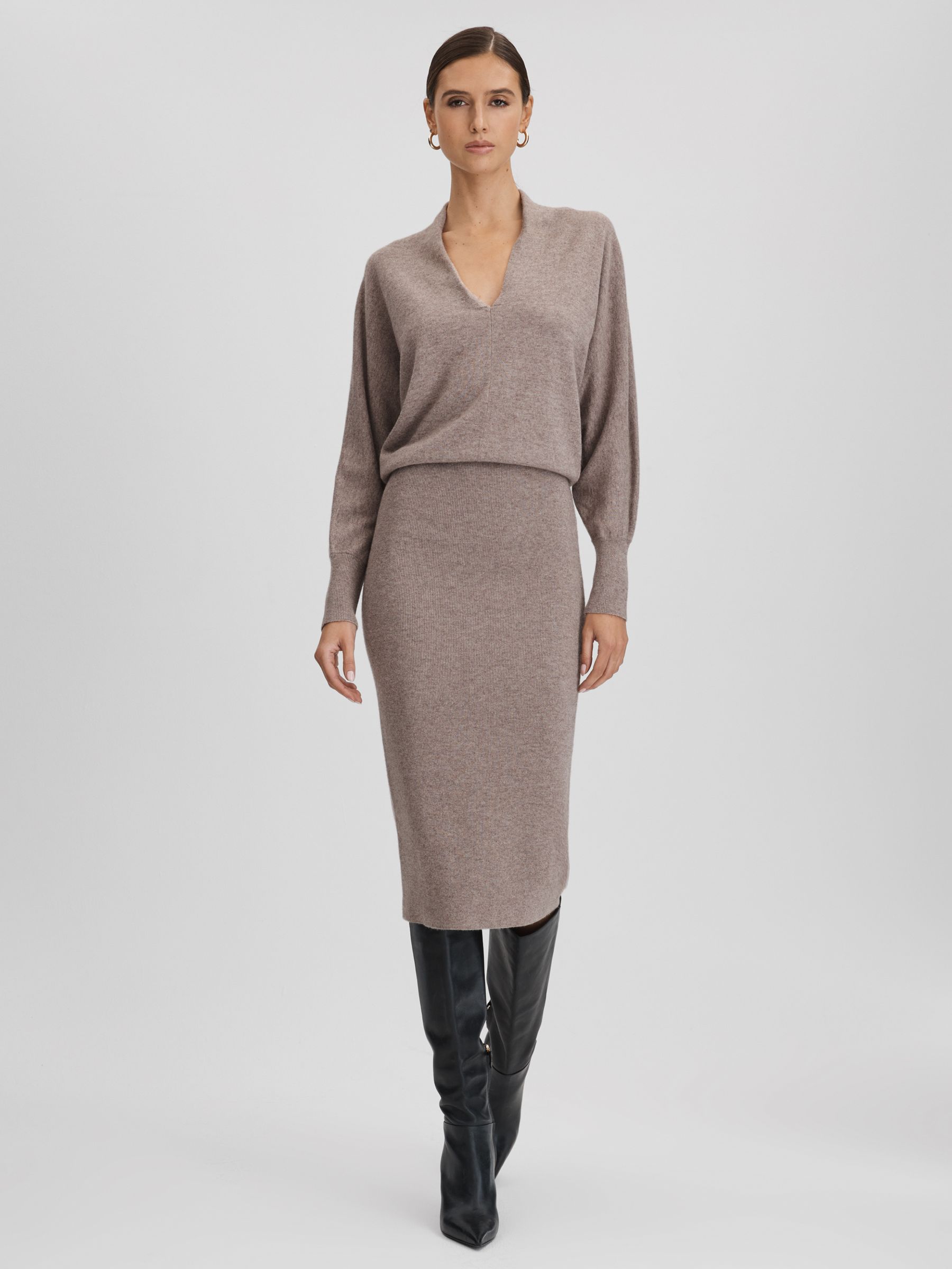 Wool Blend Midi Dress in Neutral - Image 4 of 6