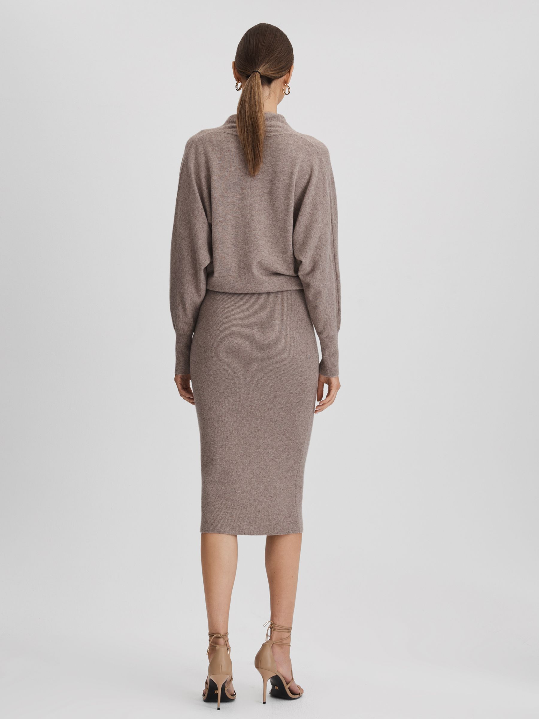 Wool Blend Midi Dress in Neutral - Image 5 of 6