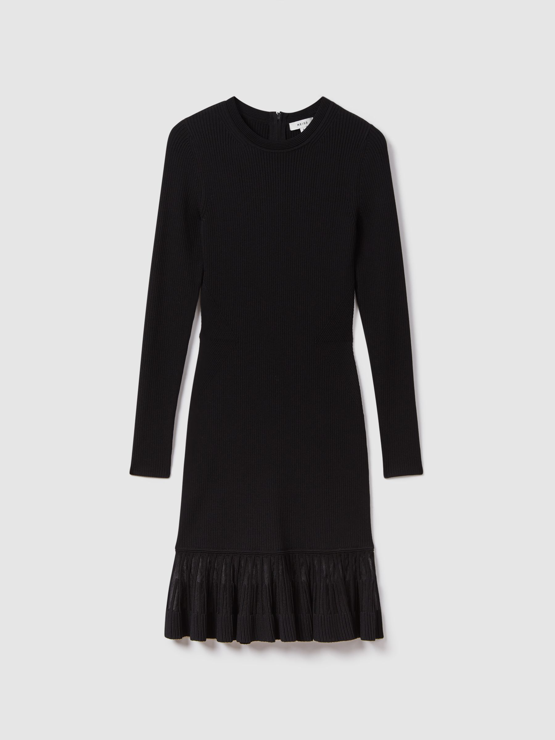 Knitted Sheer Flared Mini Dress in Black - Image 2 of 6