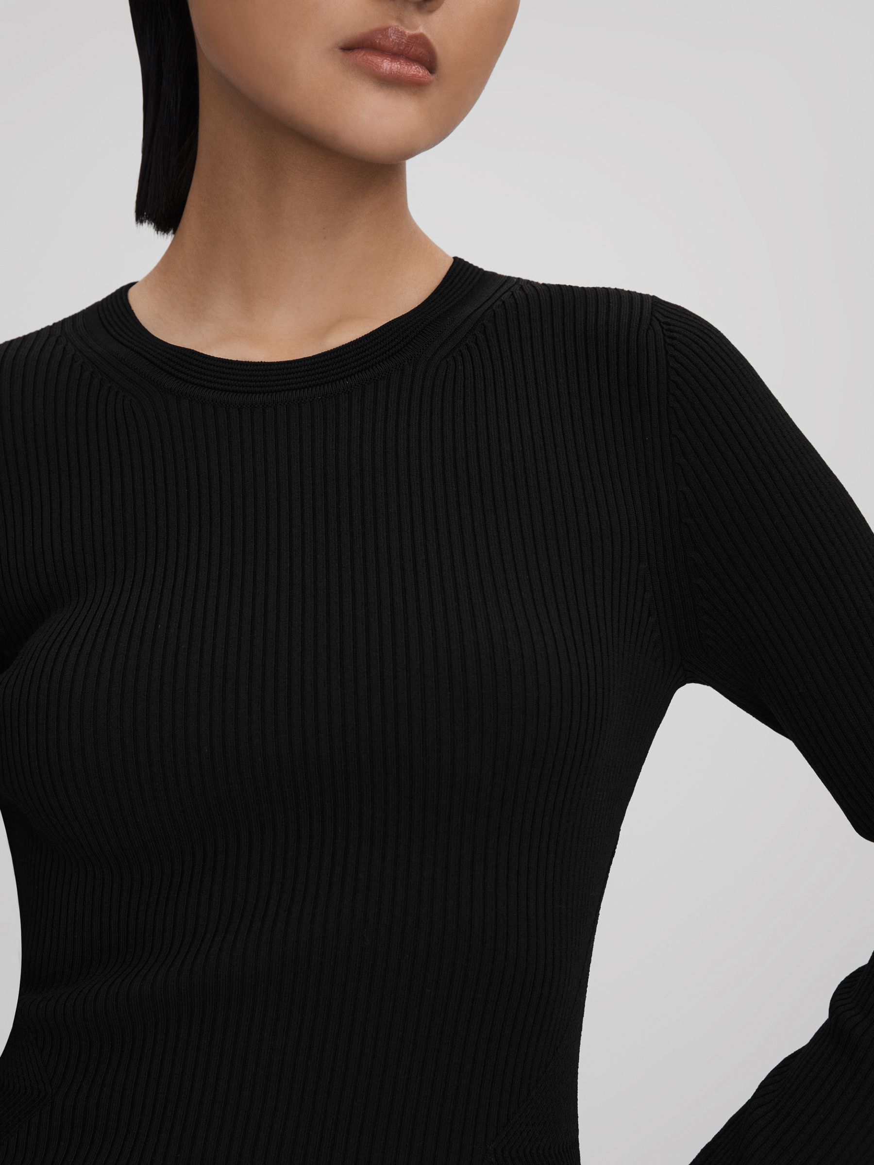 Knitted Sheer Flared Mini Dress in Black - Image 3 of 6