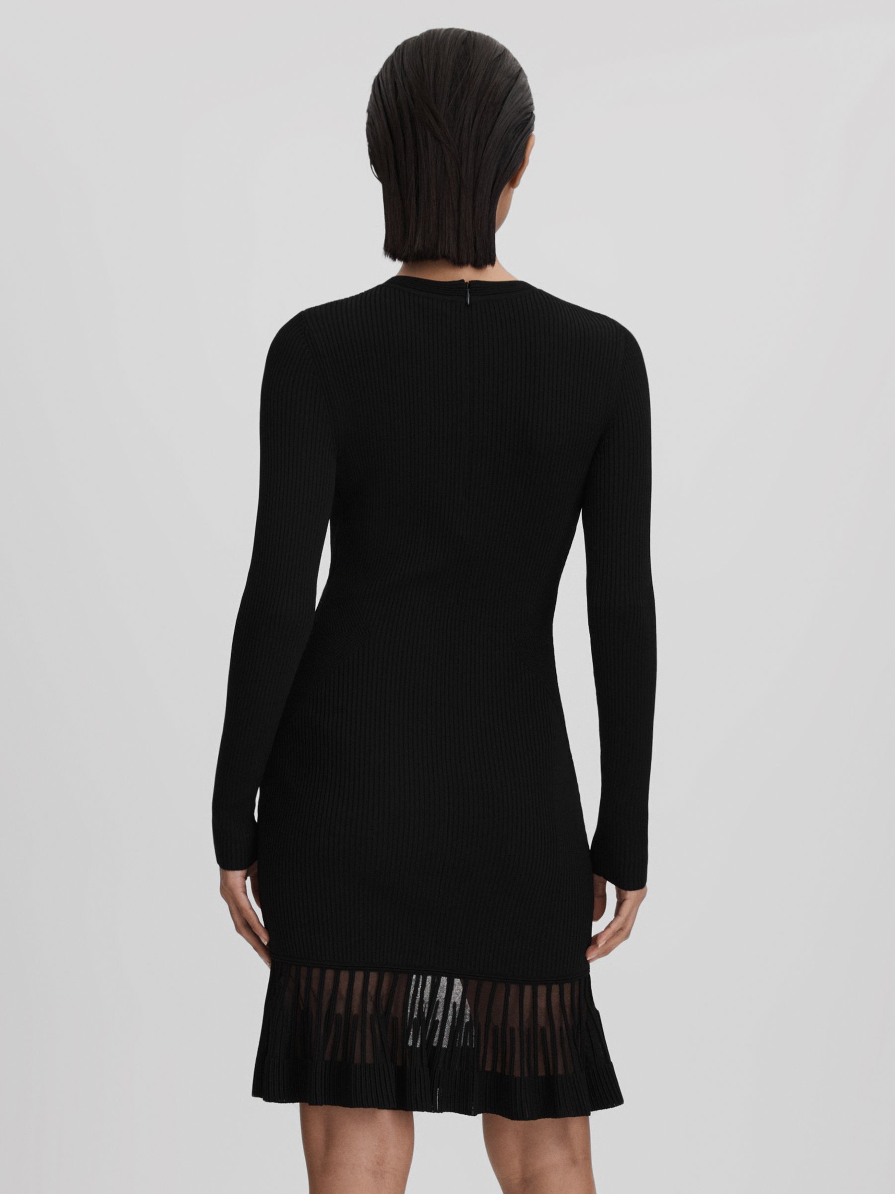 Knitted Sheer Flared Mini Dress in Black - Image 4 of 6