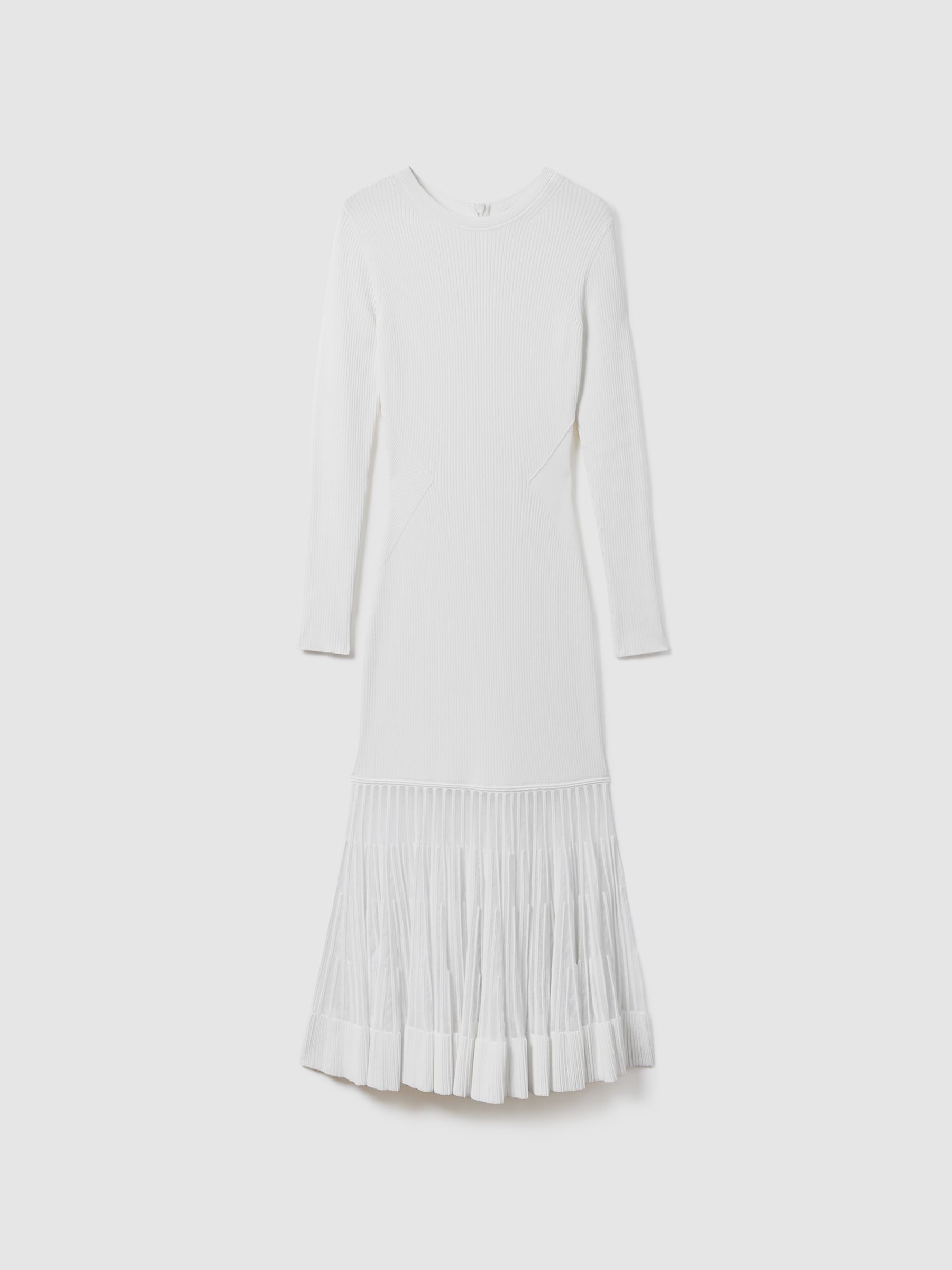 Knitted Sheer Flared Midi Dress in Cream - Image 2 of 6