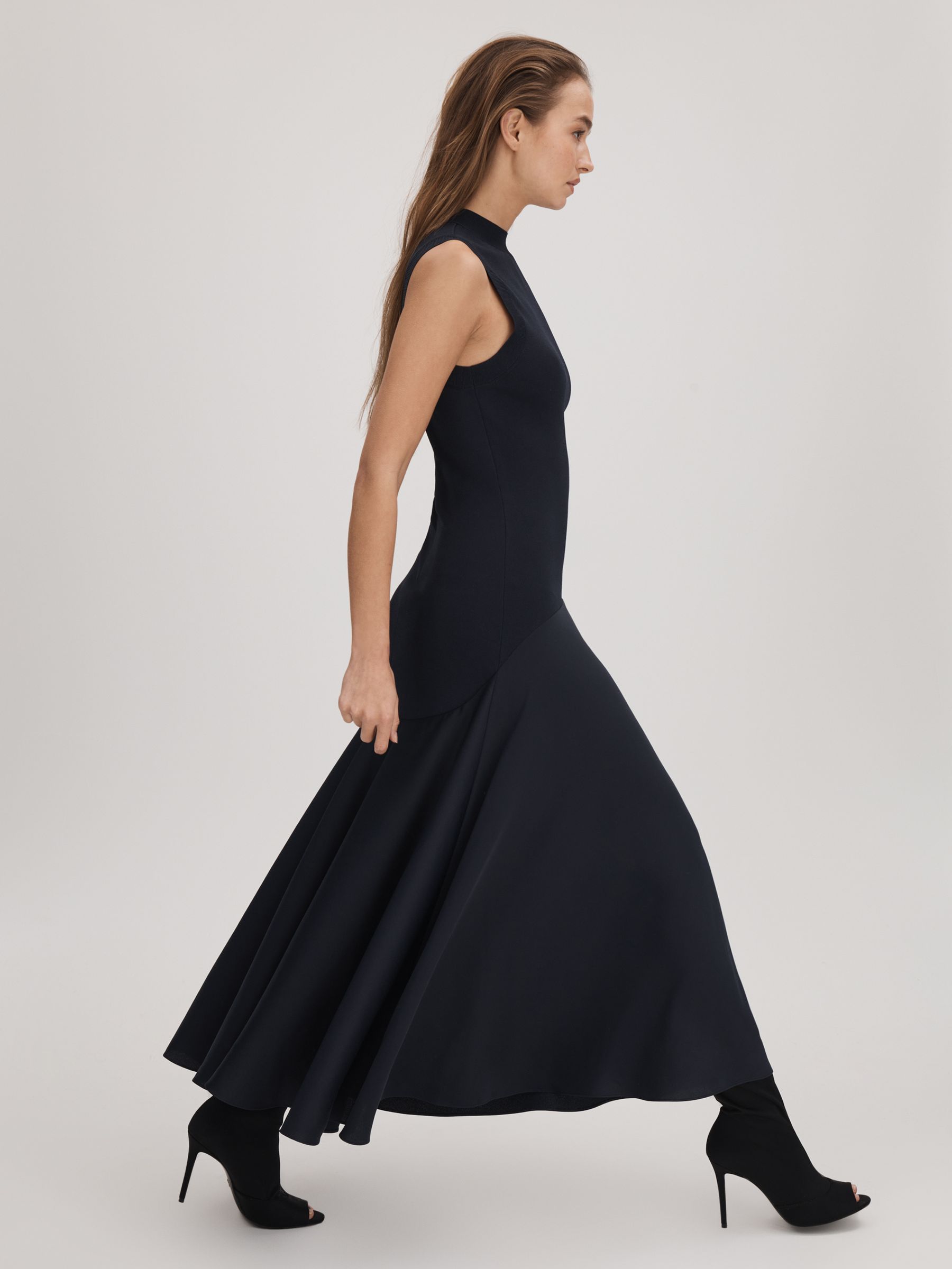 Florere Fit-and-Flare Midi Dress in Navy - Image 1 of 7
