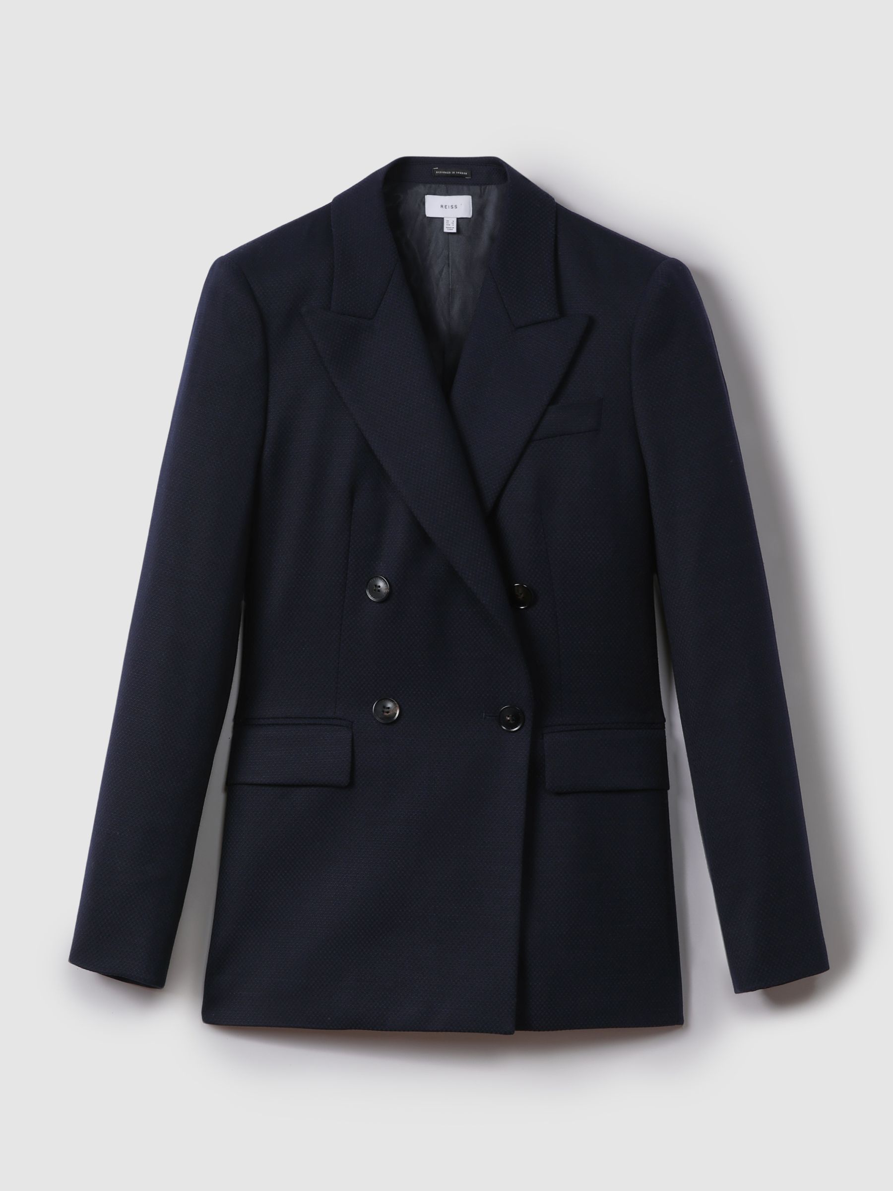 Wool Blend Double Breasted Suit Blazer in Navy - Image 2 of 7
