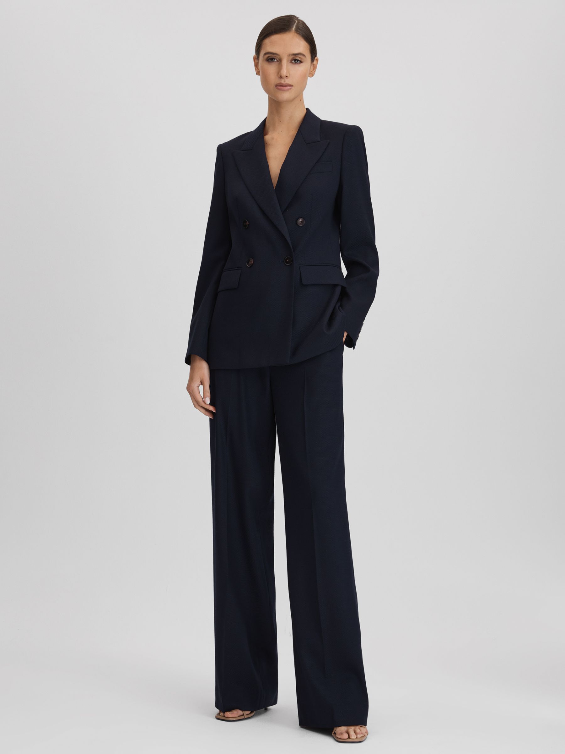 Wool Blend Double Breasted Suit Blazer in Navy - Image 3 of 7