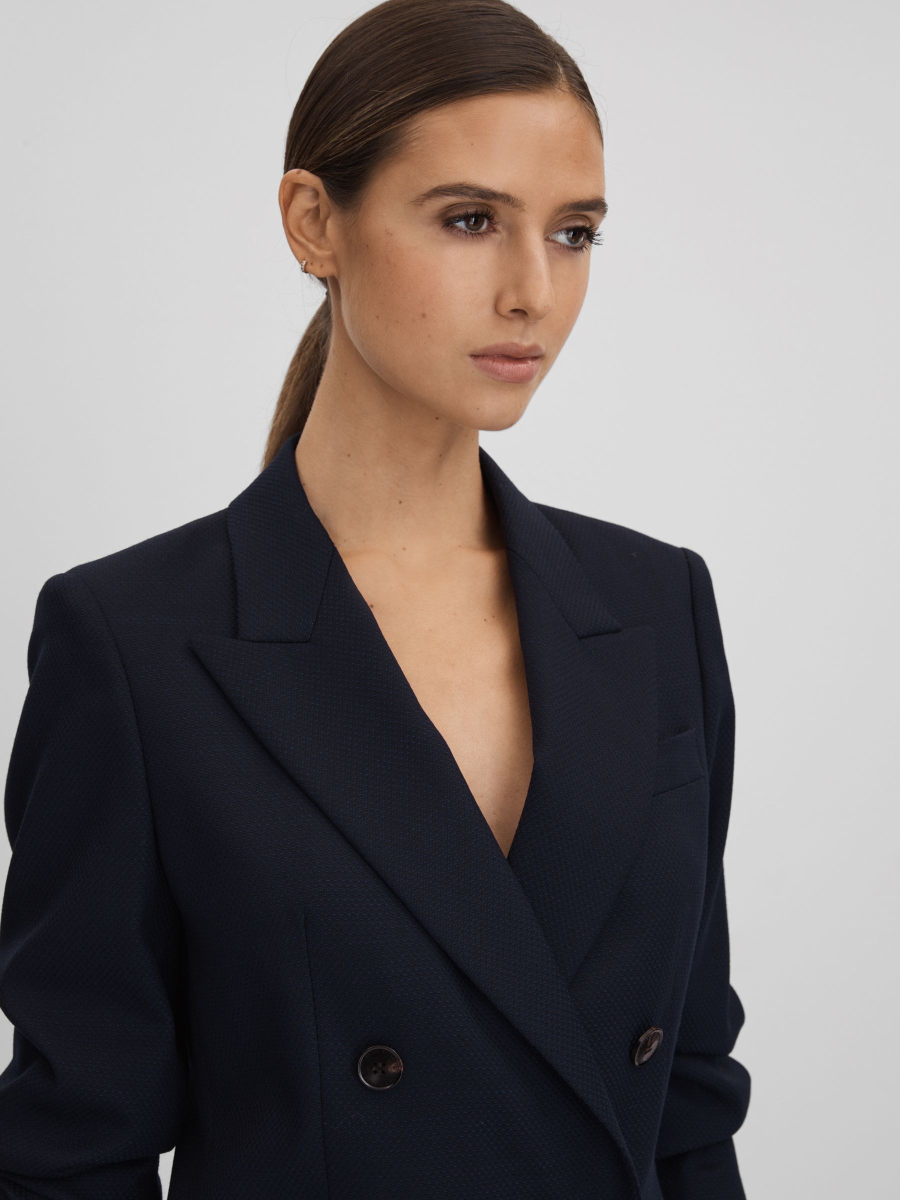 Wool Blend Double Breasted Suit Blazer in Navy - Image 4 of 7